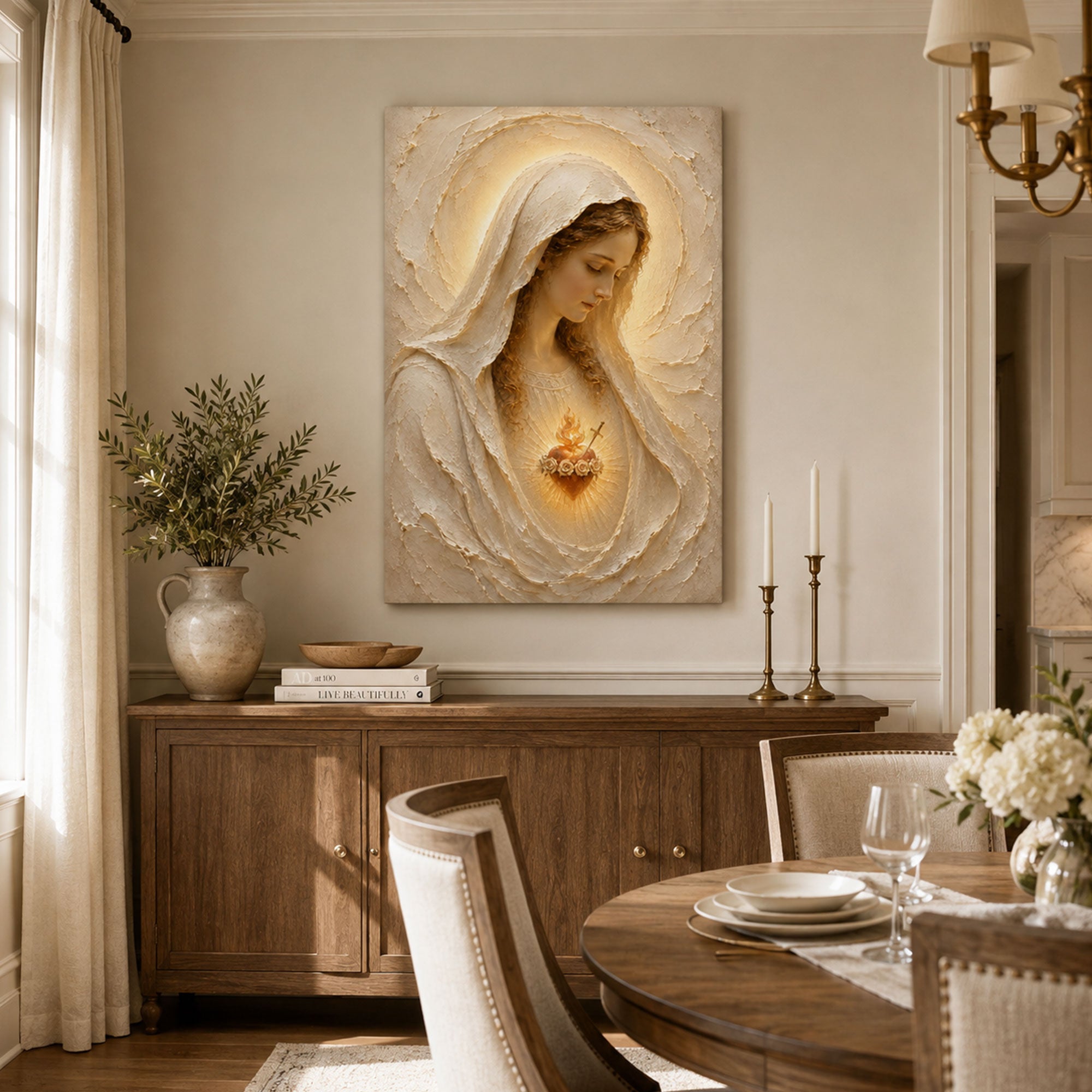 Immaculate Heart of Mary Canvas Print, Blessed Virgin Mary Catholic Wall Decor, Marian Faith Gift