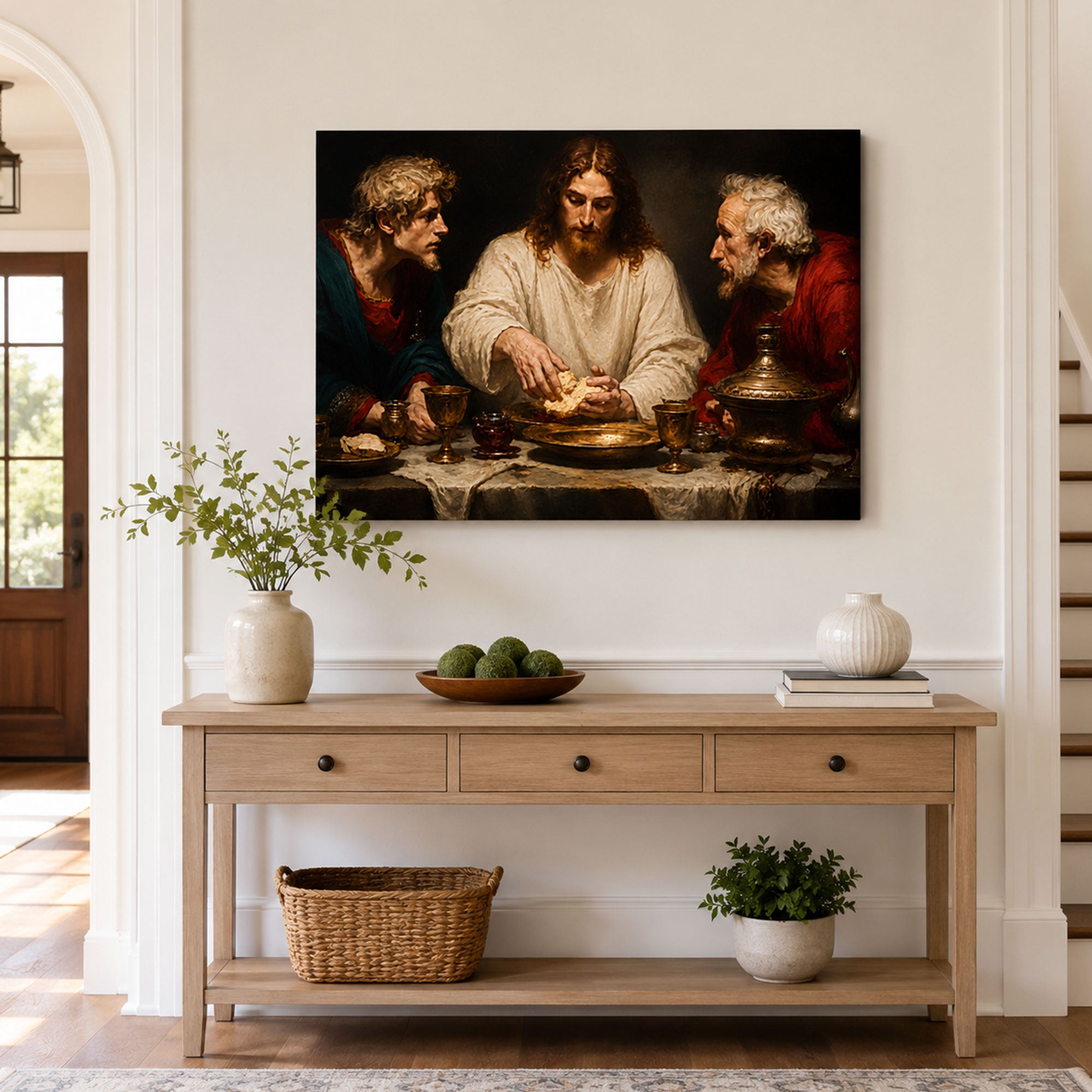 Supper at Emmaus Canvas Print, Jesus Revealed Christian Art