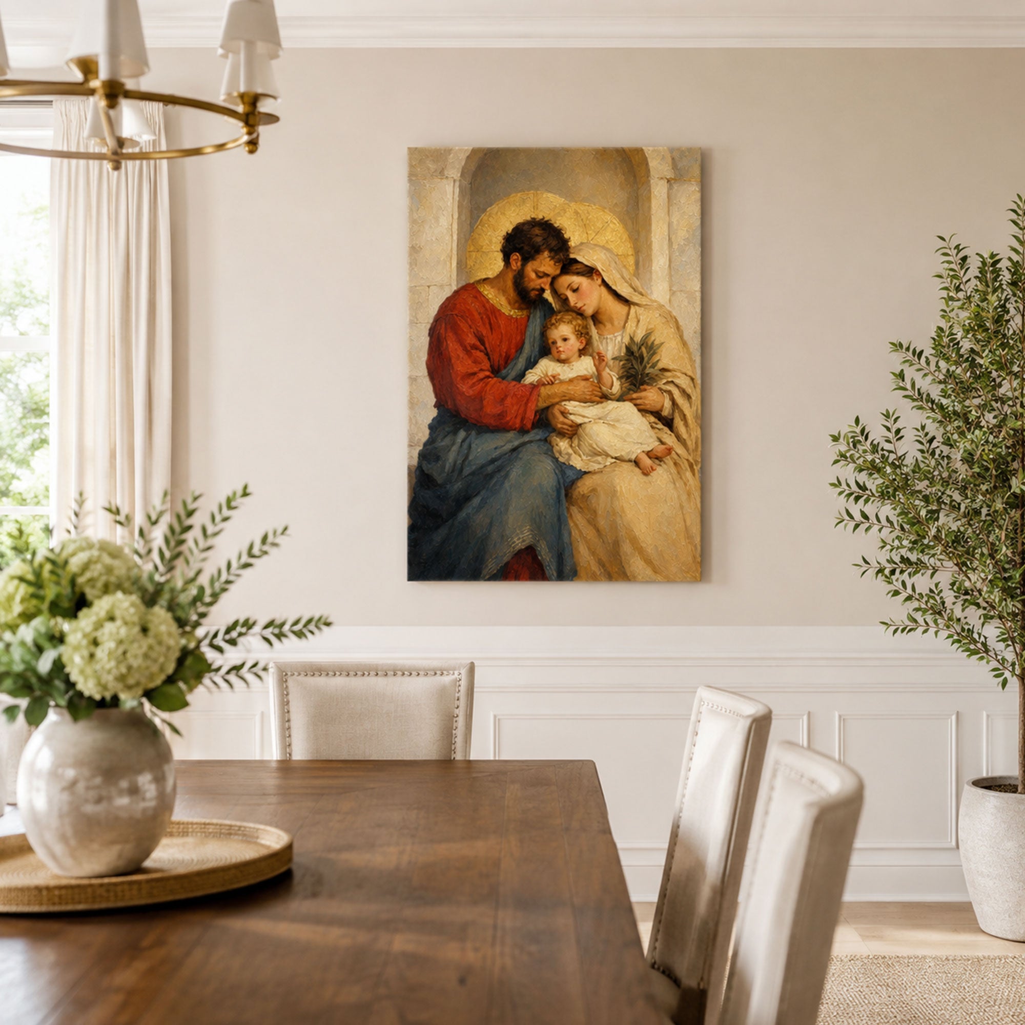 Holy Family Jesus Mary and Joseph Canvas Print, Catholic Wall Decor, Christian Family Faith Gift