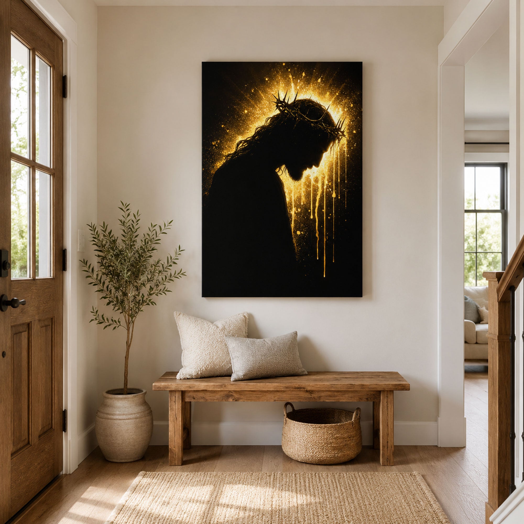 Jesus Crown of Thorns Canvas Print, Dark Gold Christian Wall Art, Passion of Christ Home Decor Gift