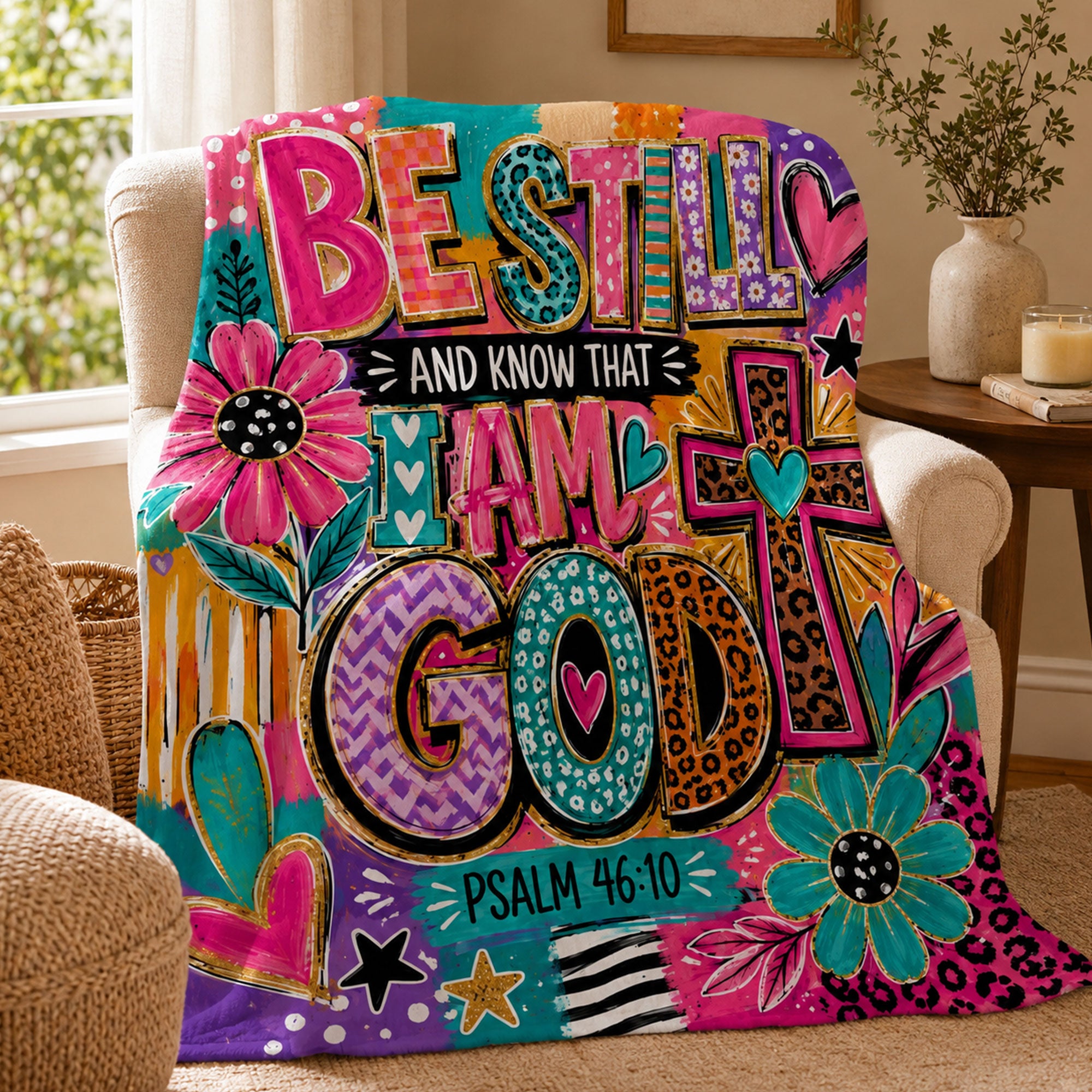 Be Still and Know That I Am God Fleece Blanket, Psalm 46:10 Christian Throw, Faith Gift for Women