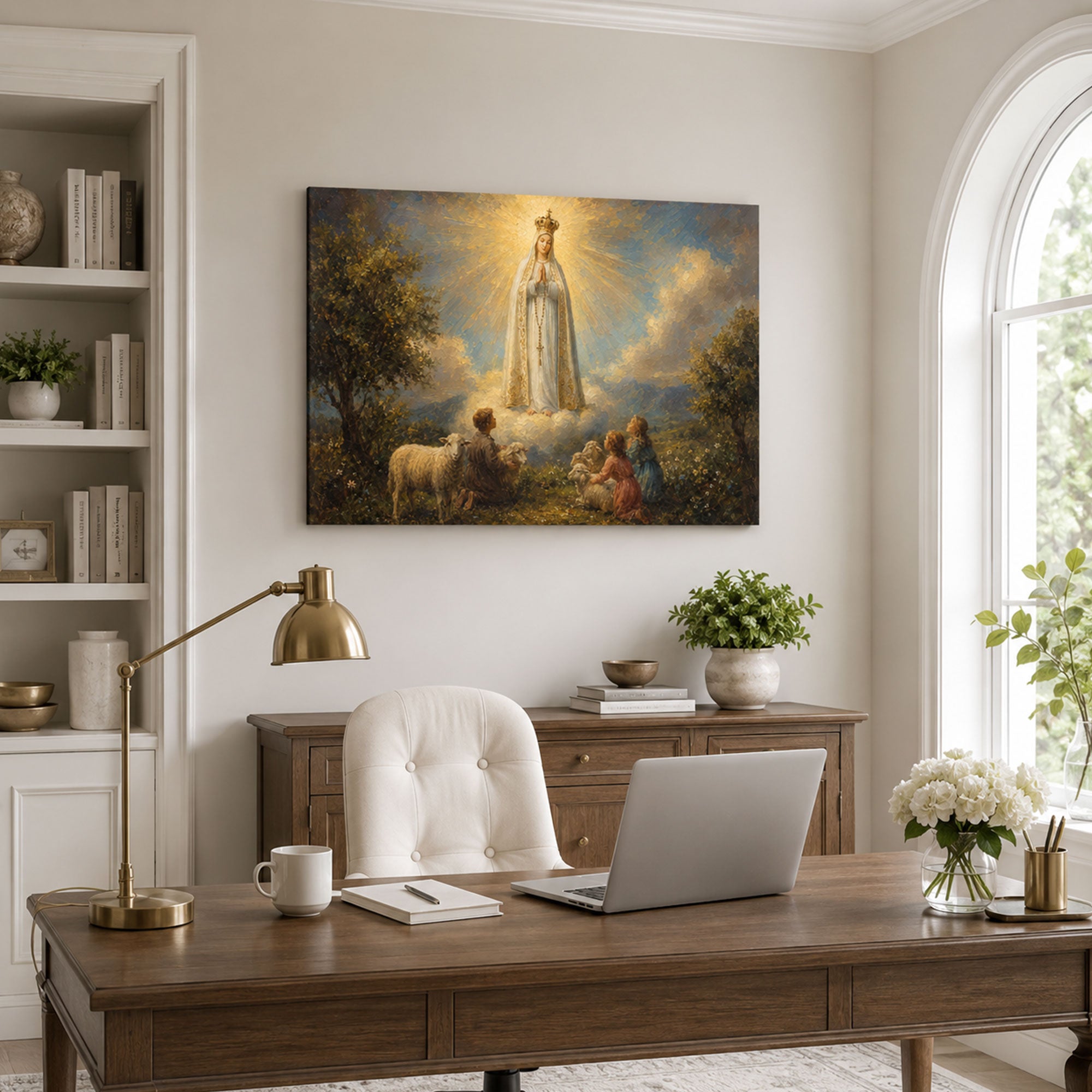 Our Lady of Fatima Apparition Canvas Print, Shepherd Children Catholic Wall Decor, Marian Faith Gift