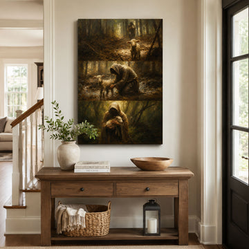 Jesus Rescuing the Lost Sheep Canvas Print, Christian Home Decor