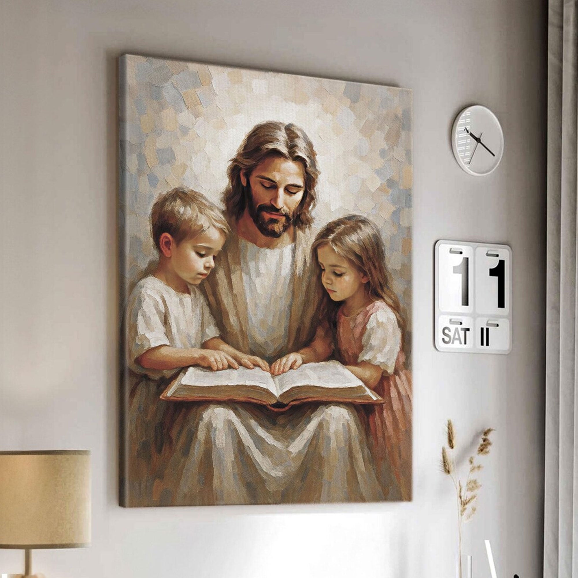 Jesus and Child Canvas Print, Jesus Teaching Children , Christian Religious Home Decor