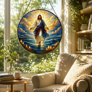 Jesus Walking on Water Suncatcher, Christian Window Hanging, Faith and Hope Gift