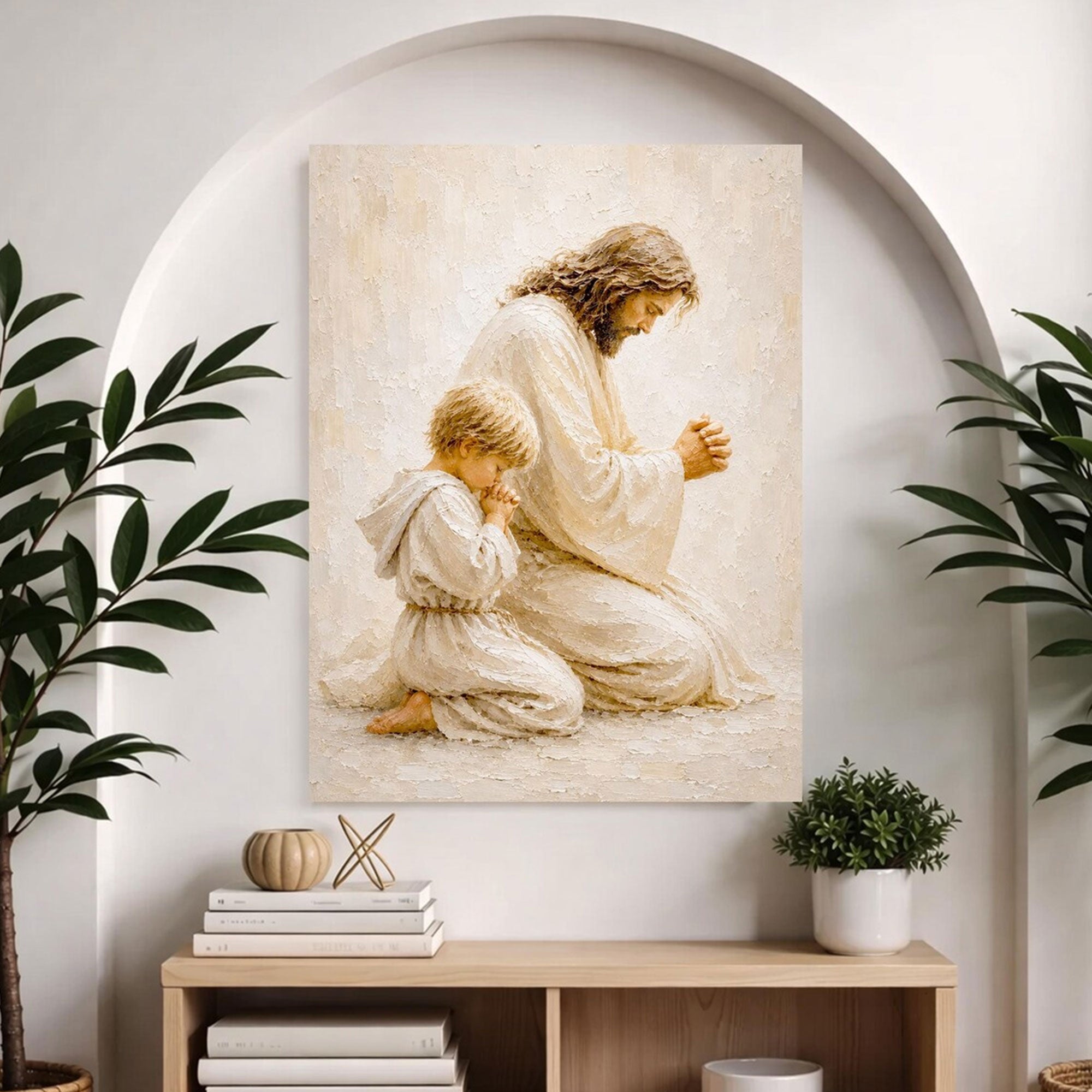 Jesus Praying With Child Canvas Print, Christian Family Prayer Wall Art, Peaceful Faith Home Decor