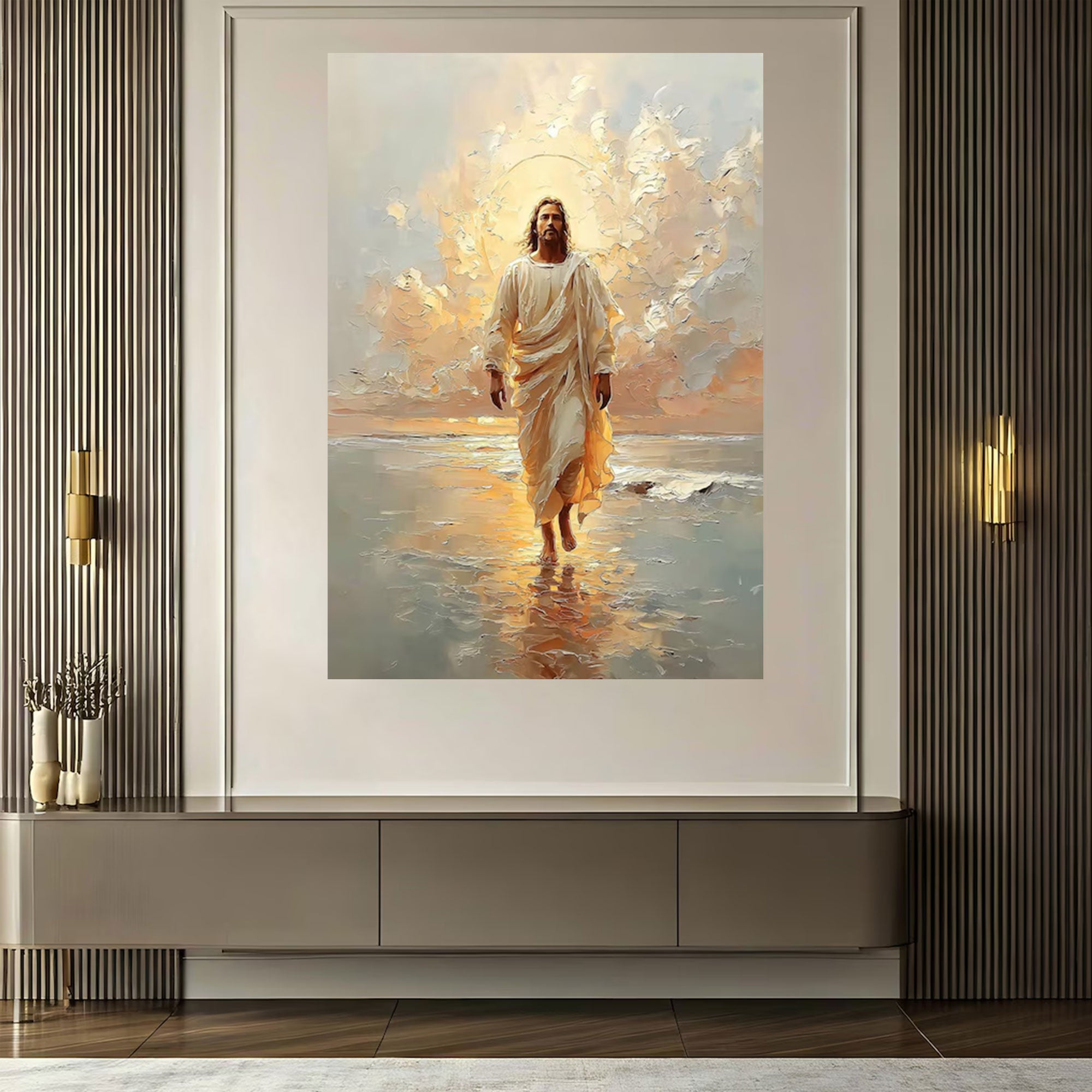 Jesus Walking in Light Canvas Print, Glorious Sunrise Faith Scene, Divine Presence Christian Wall Art, Prayer Room Decor, Ready to Hang Inspirational Gift