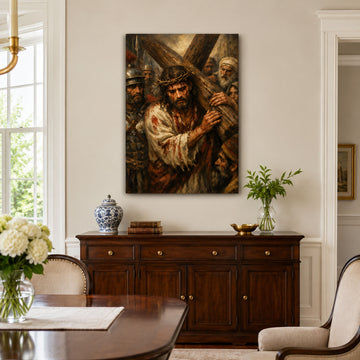 Jesus Carrying the Cross Canvas Print, Passion of Christ Catholic Wall Art, Christian Faith Home Decor Gift