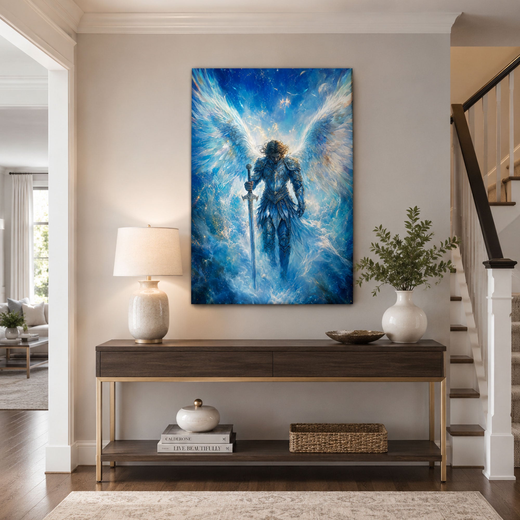 Saint Michael the Archangel Canvas Print, Heavenly Warrior Catholic Wall Decor, Protection Faith Gift