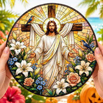 Jesus Christ Open Arms Suncatcher, Easter Cross Christian Home Decor, Faith Inspired Gift