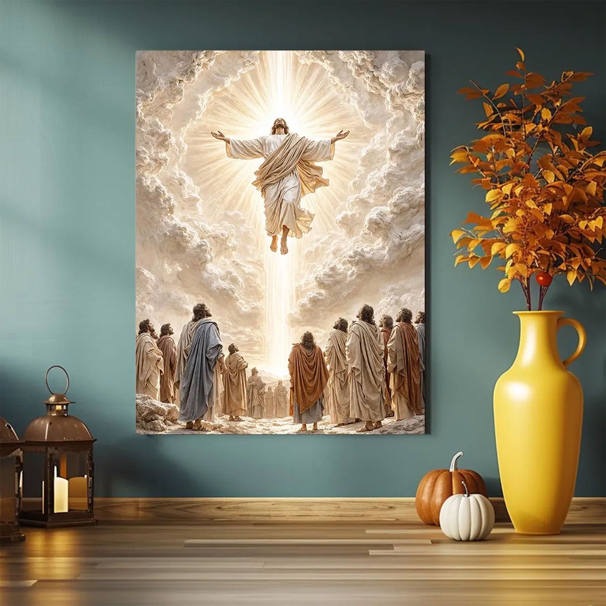 Jesus Ascension Canvas Wall Art, Risen Christ Heaven Scene, Christian Faith Decor