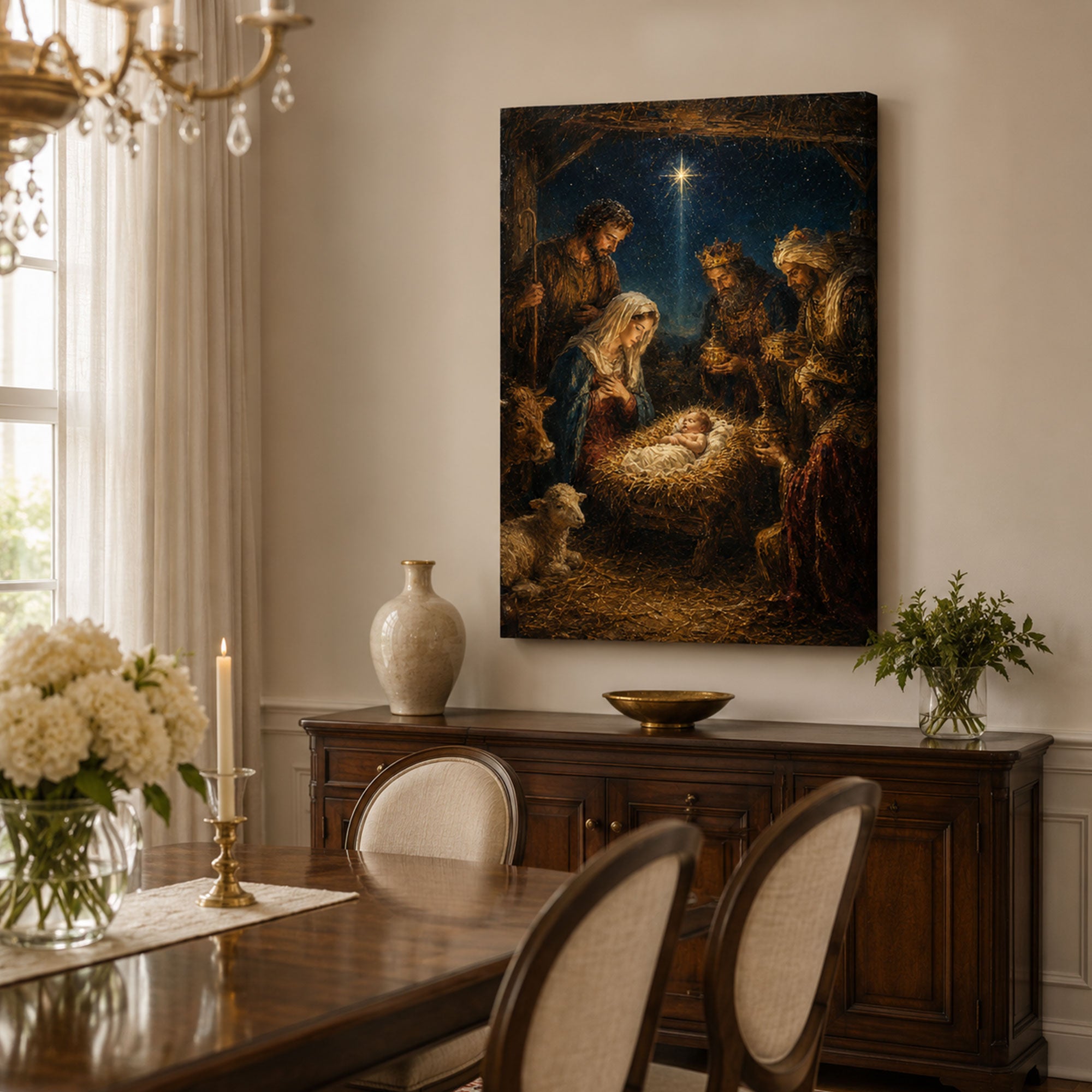 Adoration of the Magi Nativity Canvas Print, Star of Bethlehem Catholic Decor