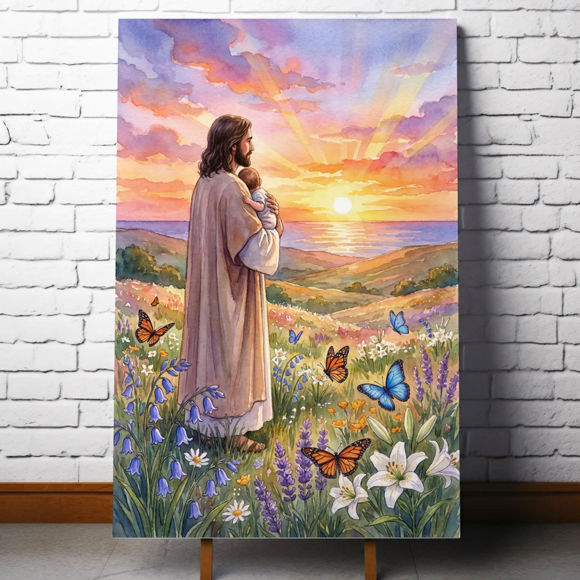 Christian Pregnancy Loss Canvas Print, Jesus Holding Baby Wall Art, Miscarriage Memorial Gift, Infant Loss Faith Decor