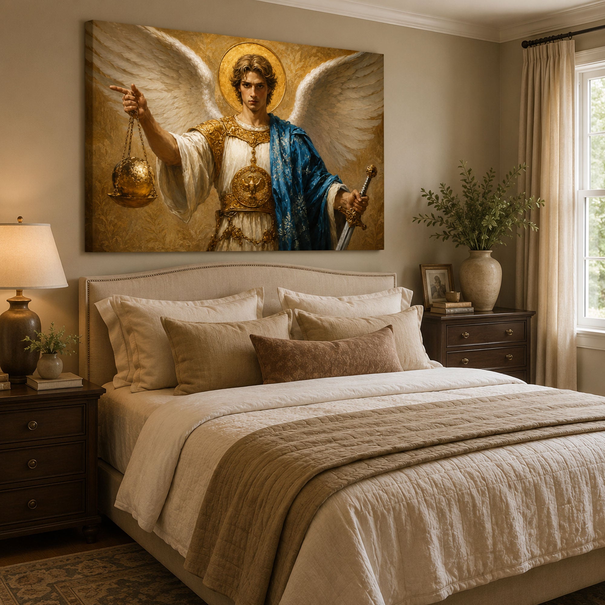 Saint Michael with Scales Canvas Print, Catholic Archangel Wall Art, Faith Home Decor Gift