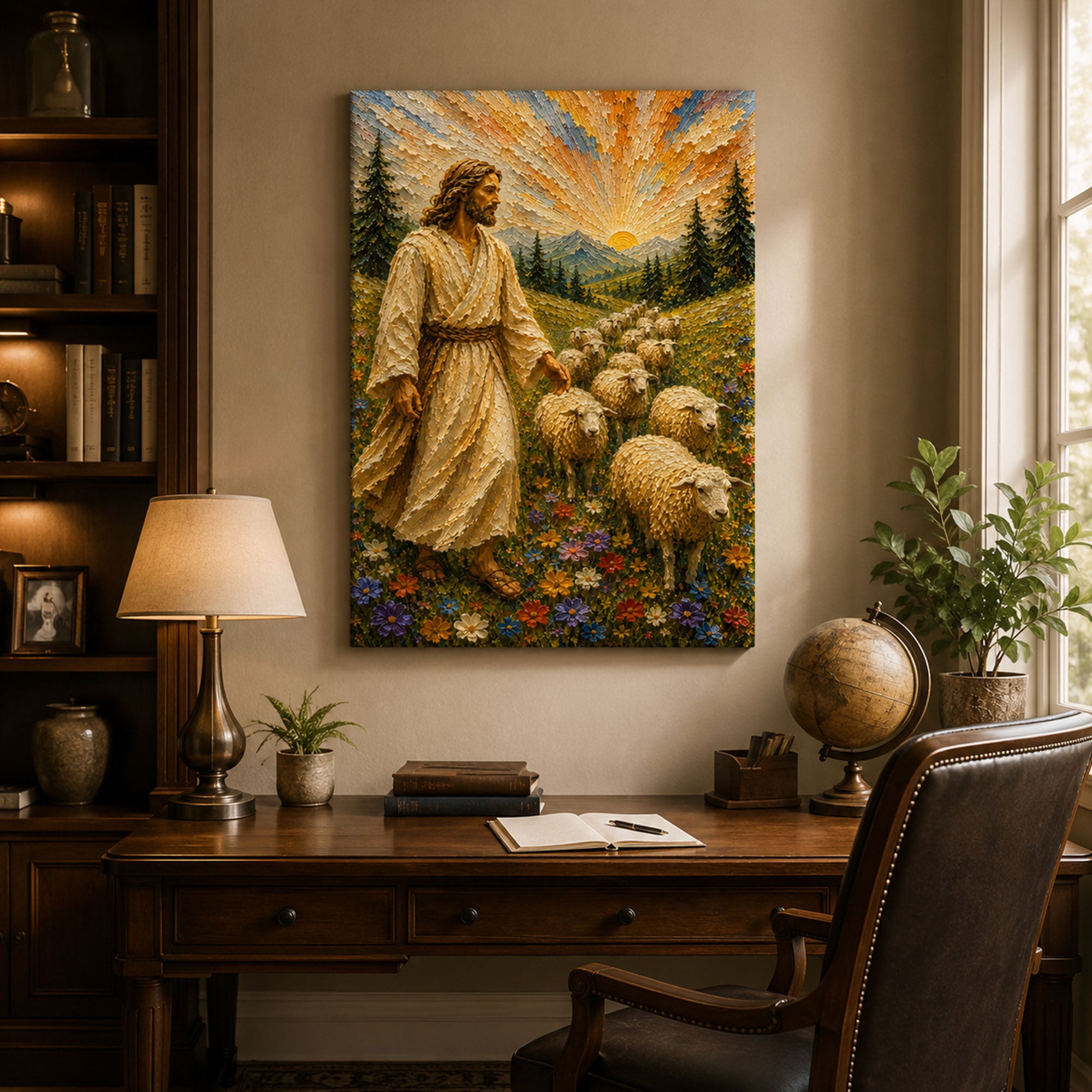 Good Shepherd Canvas Print, Jesus with Sheep Christian Wall Art, Faith Home Decor Gift