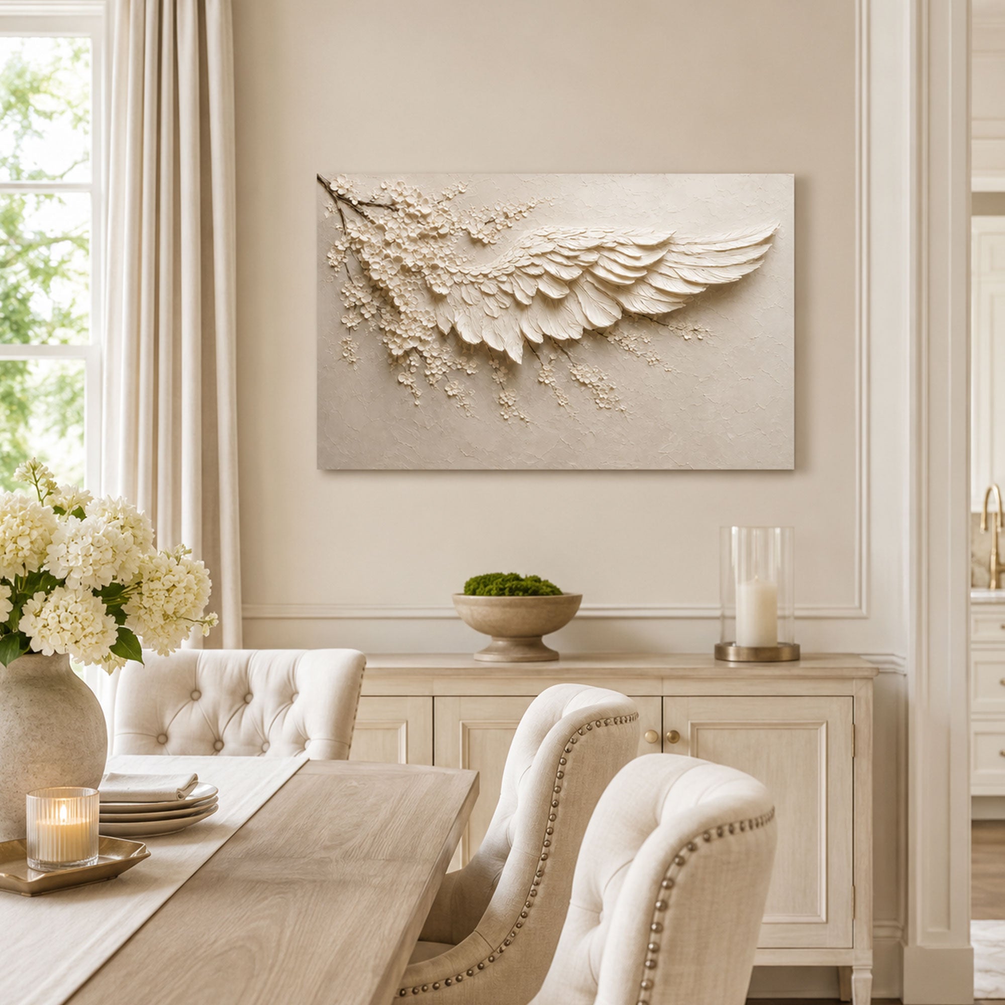 White Angel Wing Canvas Print, Christian Home Decor