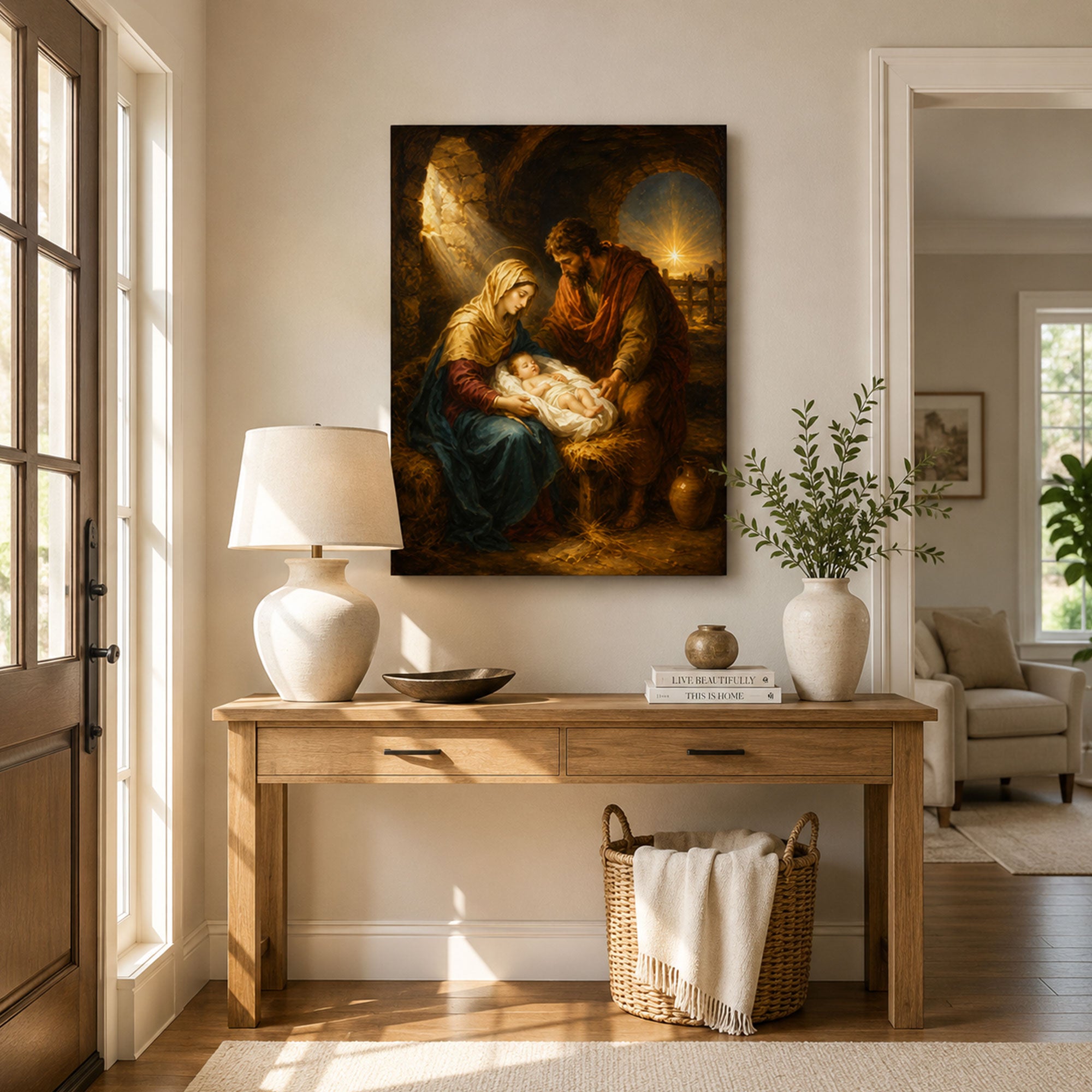 Holy Family Nativity Canvas Print, Baby Jesus Mary and Joseph Christian Wall Decor, Christmas Faith Gift