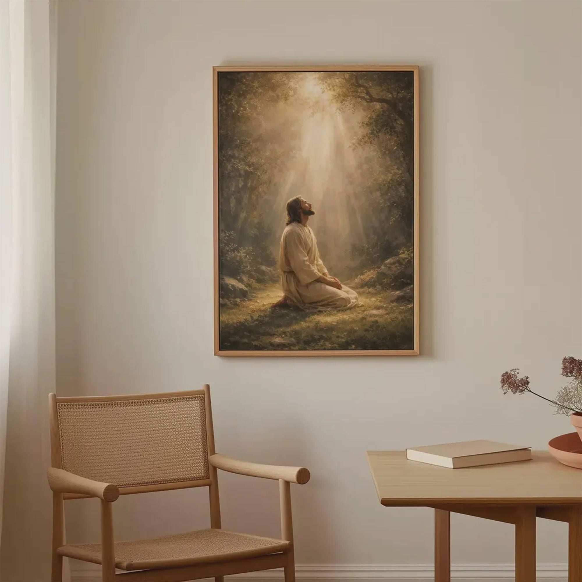 Jesus Praying in Gethsemane Wall Art Canvas, Christian Easter Decor Print