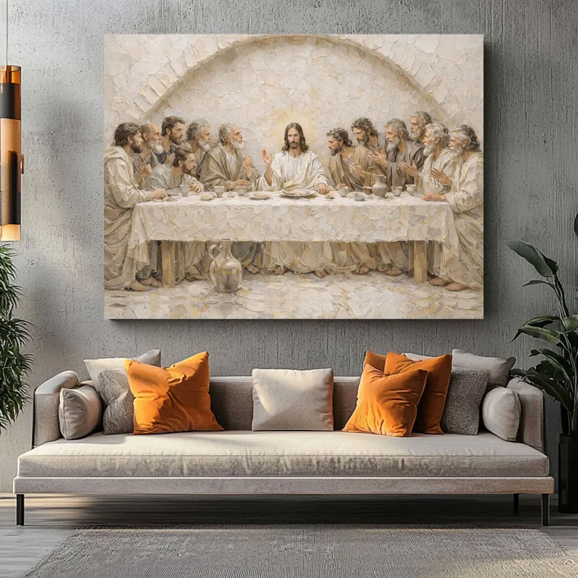 Last Supper Canvas Print, Relief Style Christian Wall Art, Jesus and Apostles Scene, Biblical Religious Decor, Inspirational Faith Gift