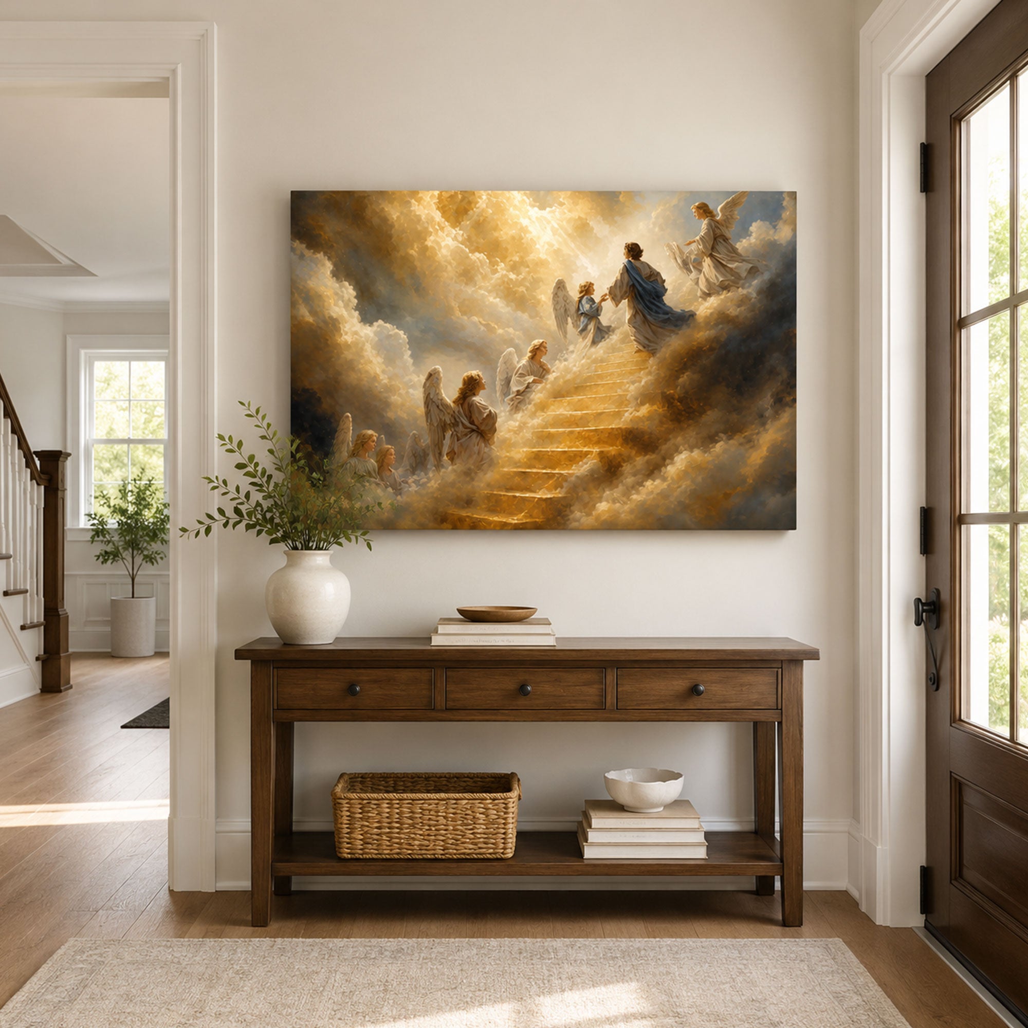 Stairway to Heaven with Angels Canvas Print, Christian Home Decor