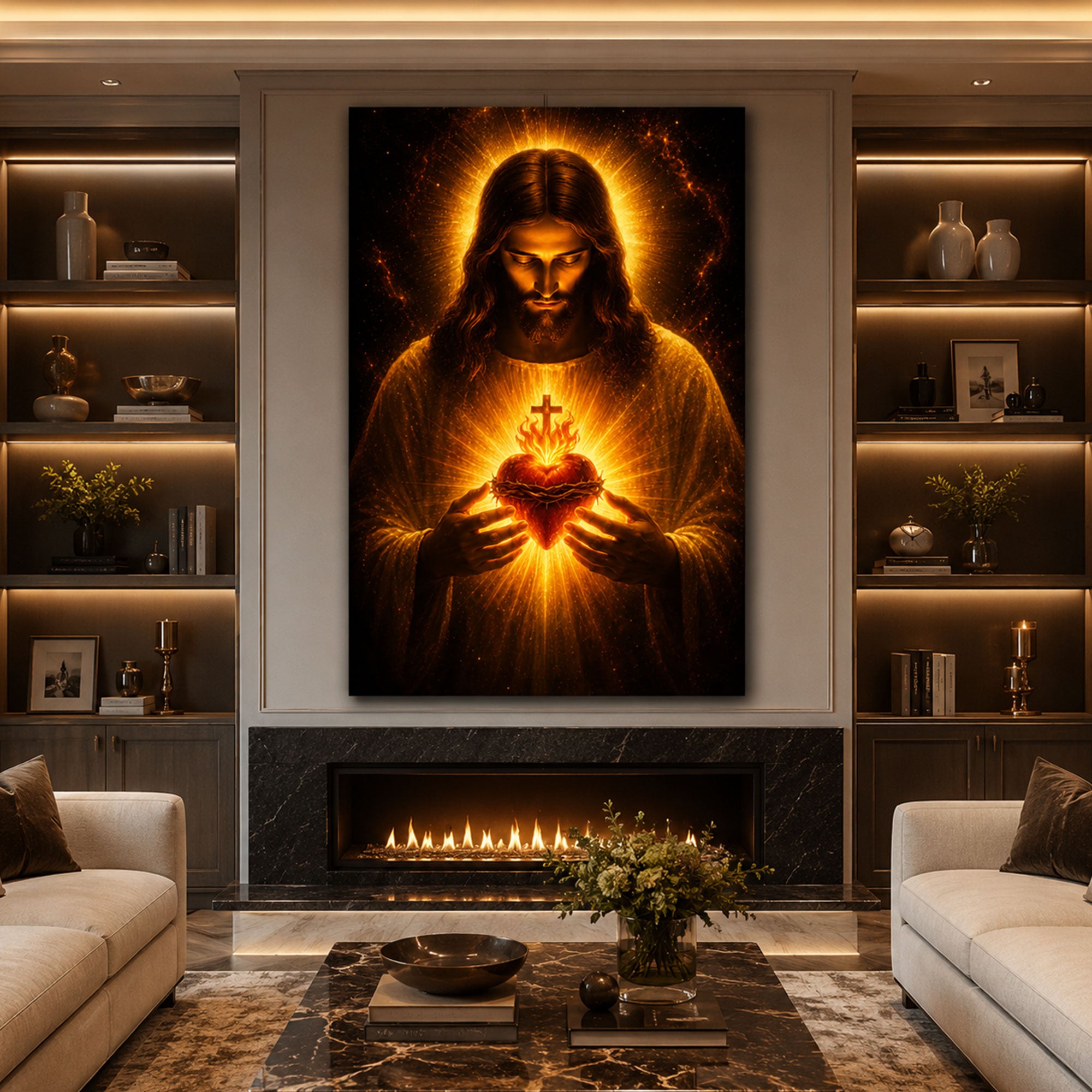 Sacred Heart of Jesus Canvas Print Radiant Divine Light Christian Wall Art Religious Faith Decor