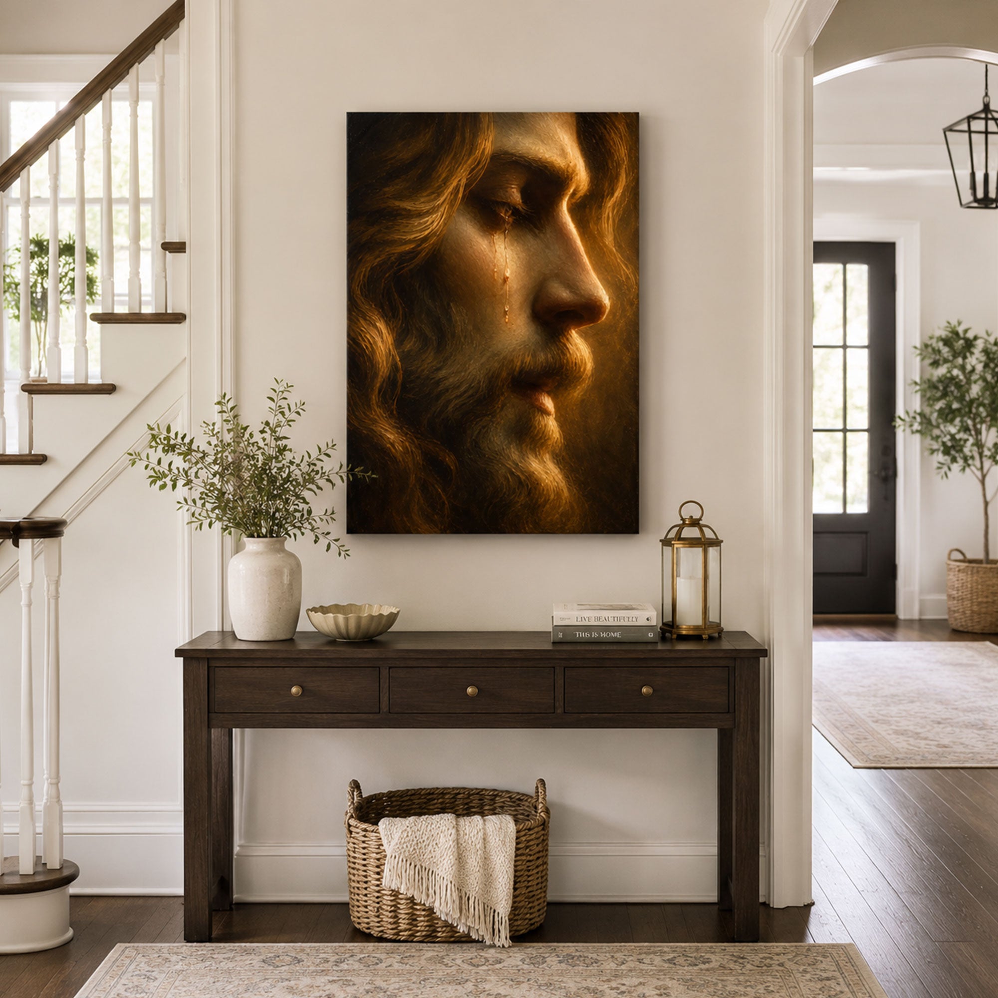 Weeping Jesus Portrait Canvas Print, Christian Home Decor