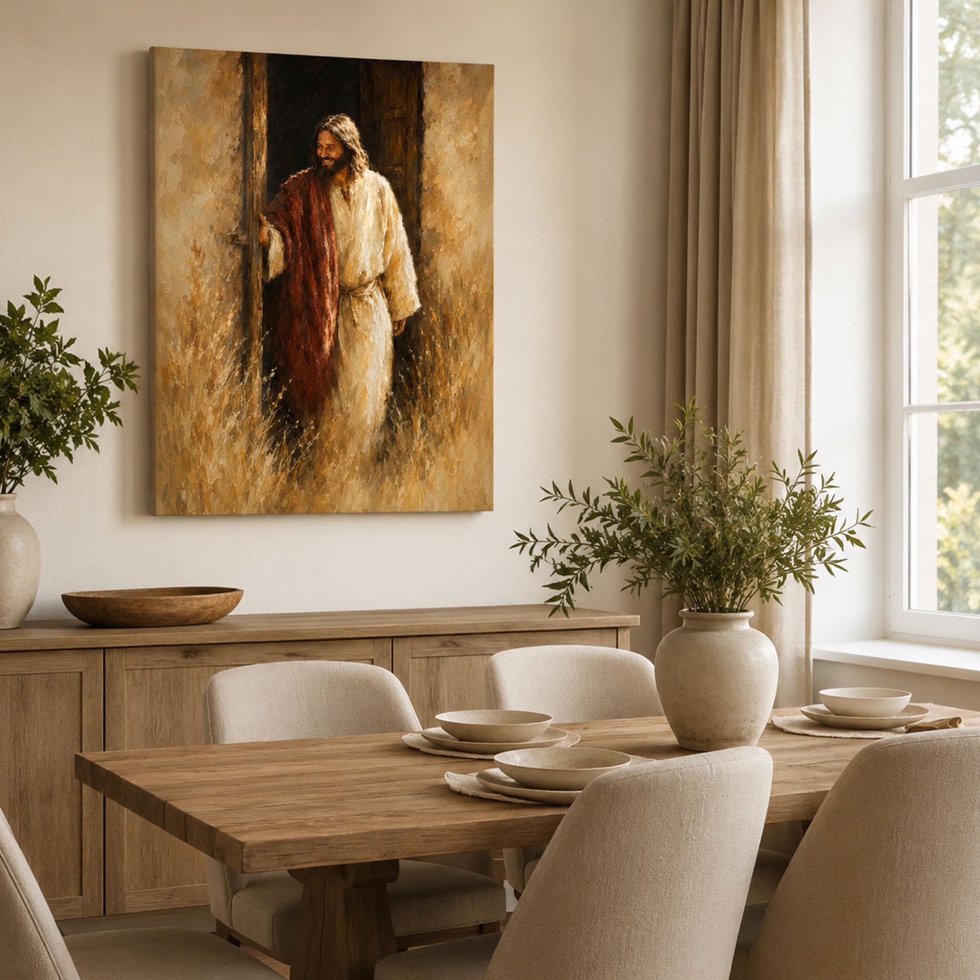 Jesus Welcoming You at the Open Door Canvas Print, Christian Home Decor