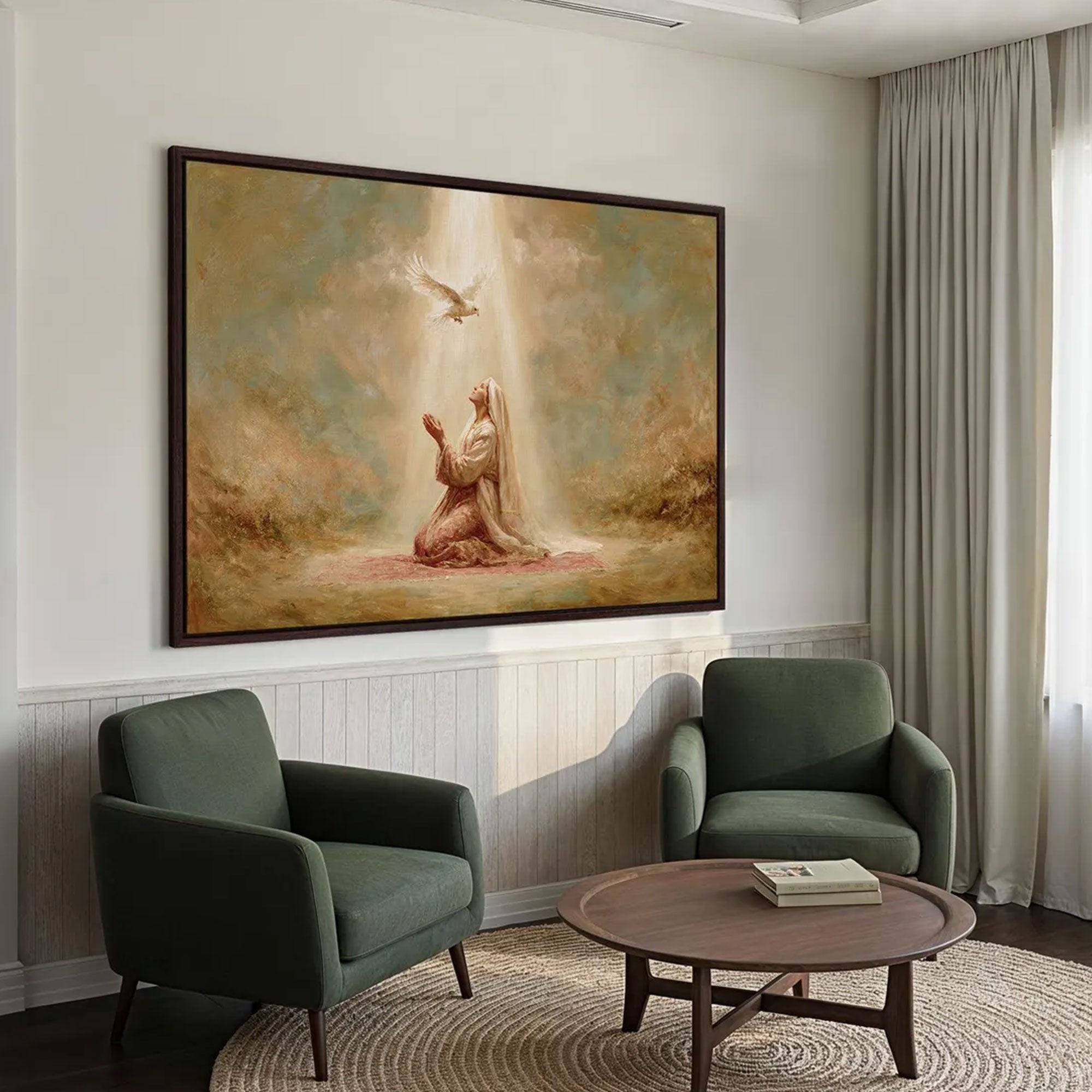 Praying Madonna & Dove Canvas Print, Virgin Mary Catholic Art Home Decor