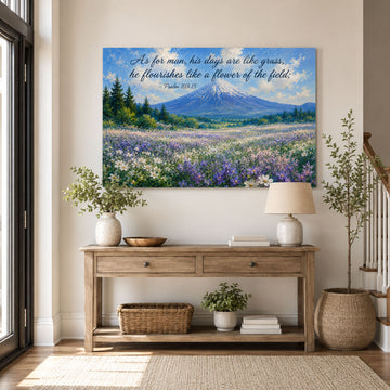 Psalm 103:15 Canvas Print, Mount Fuji Wildflower Bible Verse, Christian Wall Decor