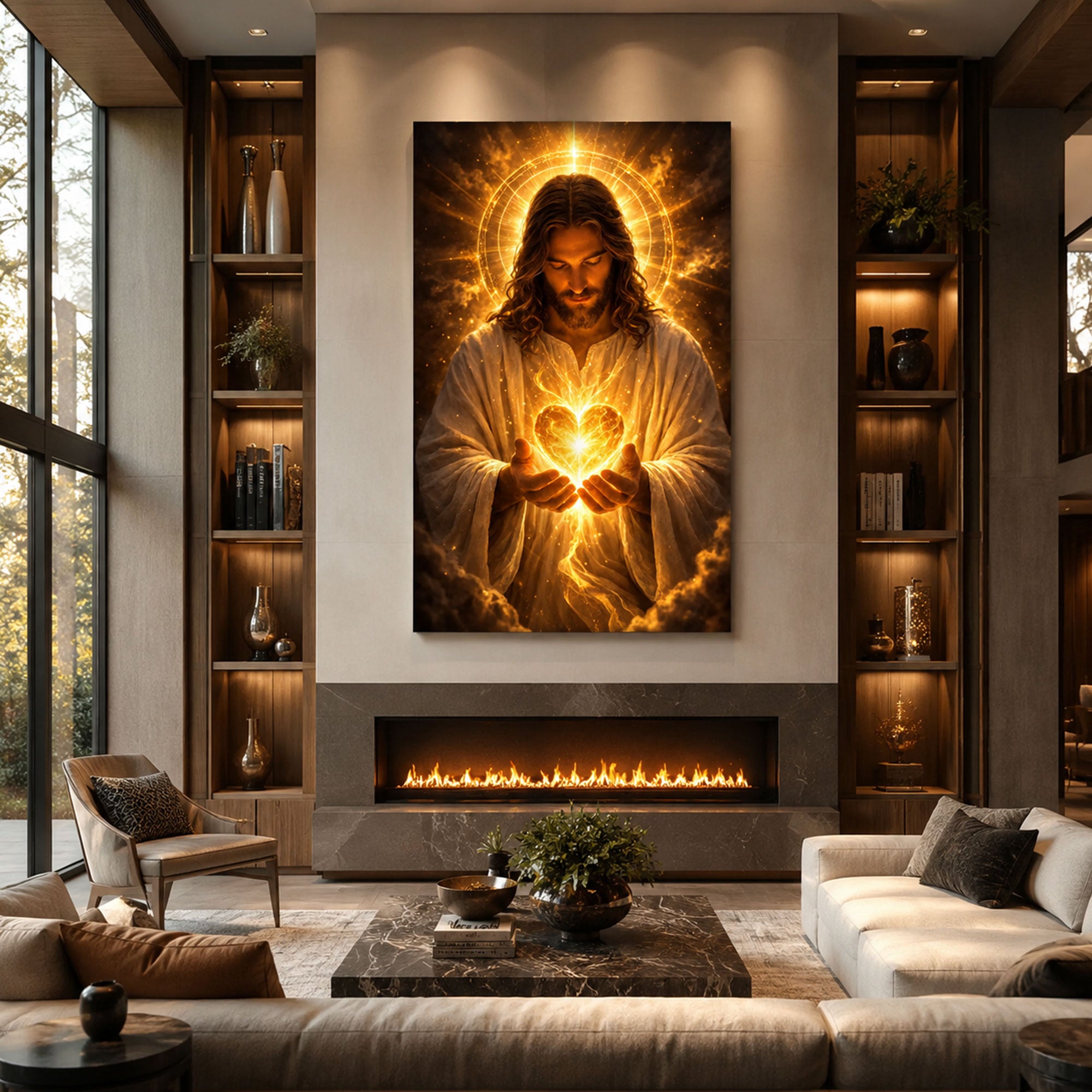 Sacred Heart of Jesus Golden Light Canvas Print Christian Wall Art Faith Inspired Home Decor