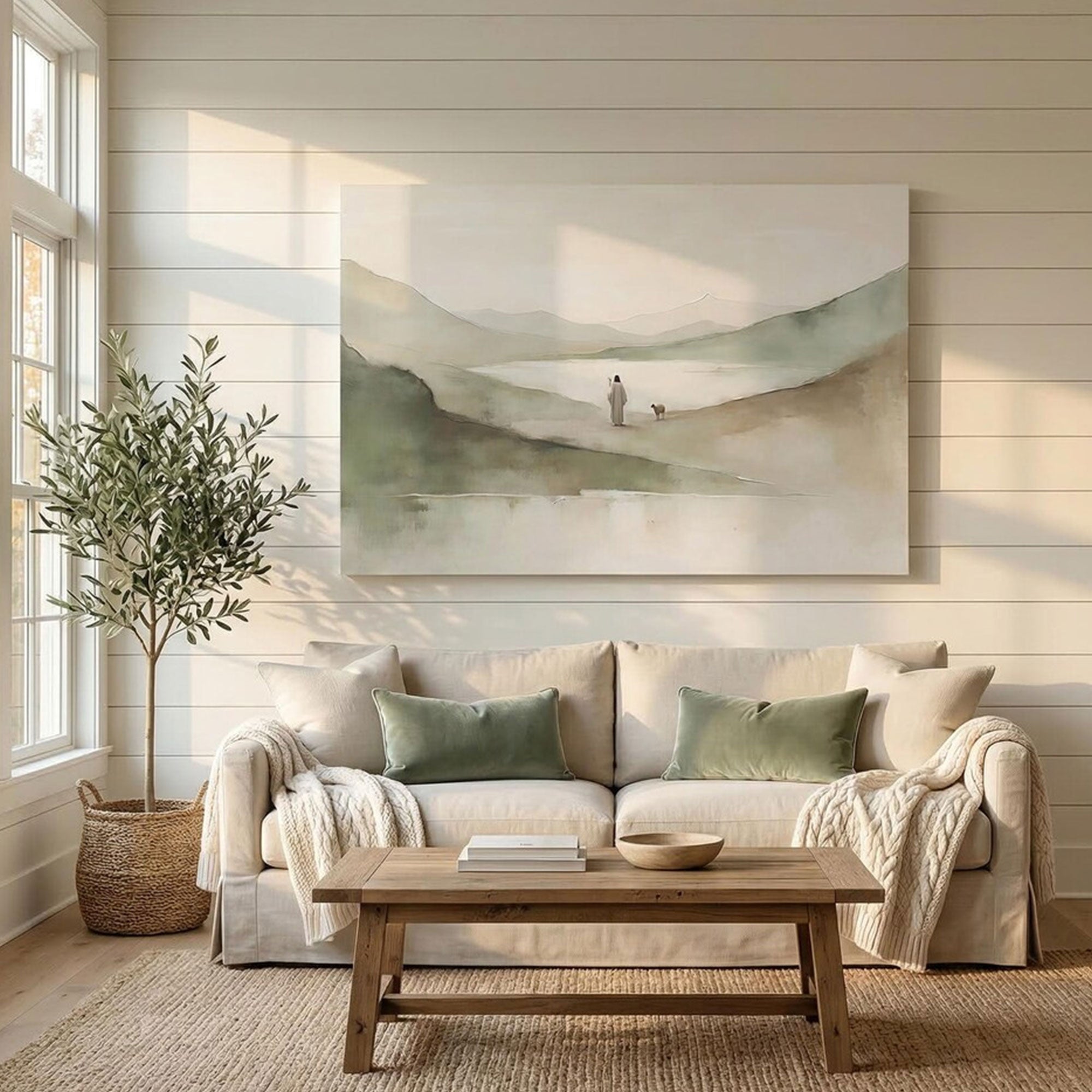 Psalm 23 Canvas Print, Jesus Shepherd Lamb Wall Art, Christian Still Waters Decor, Religious Home Gift