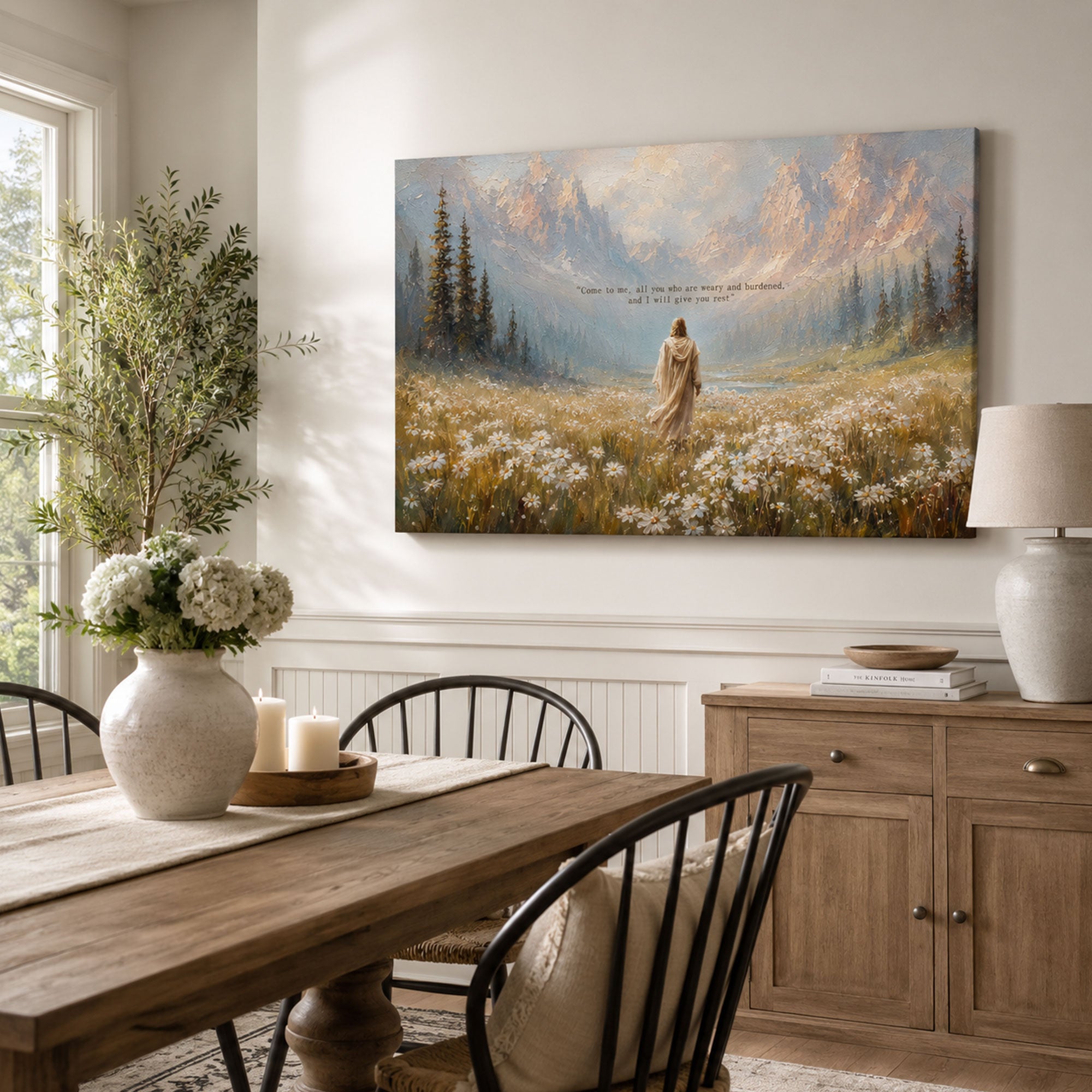 Come to Me Matthew 11:28 Canvas Print, Jesus Wildflower Valley Art