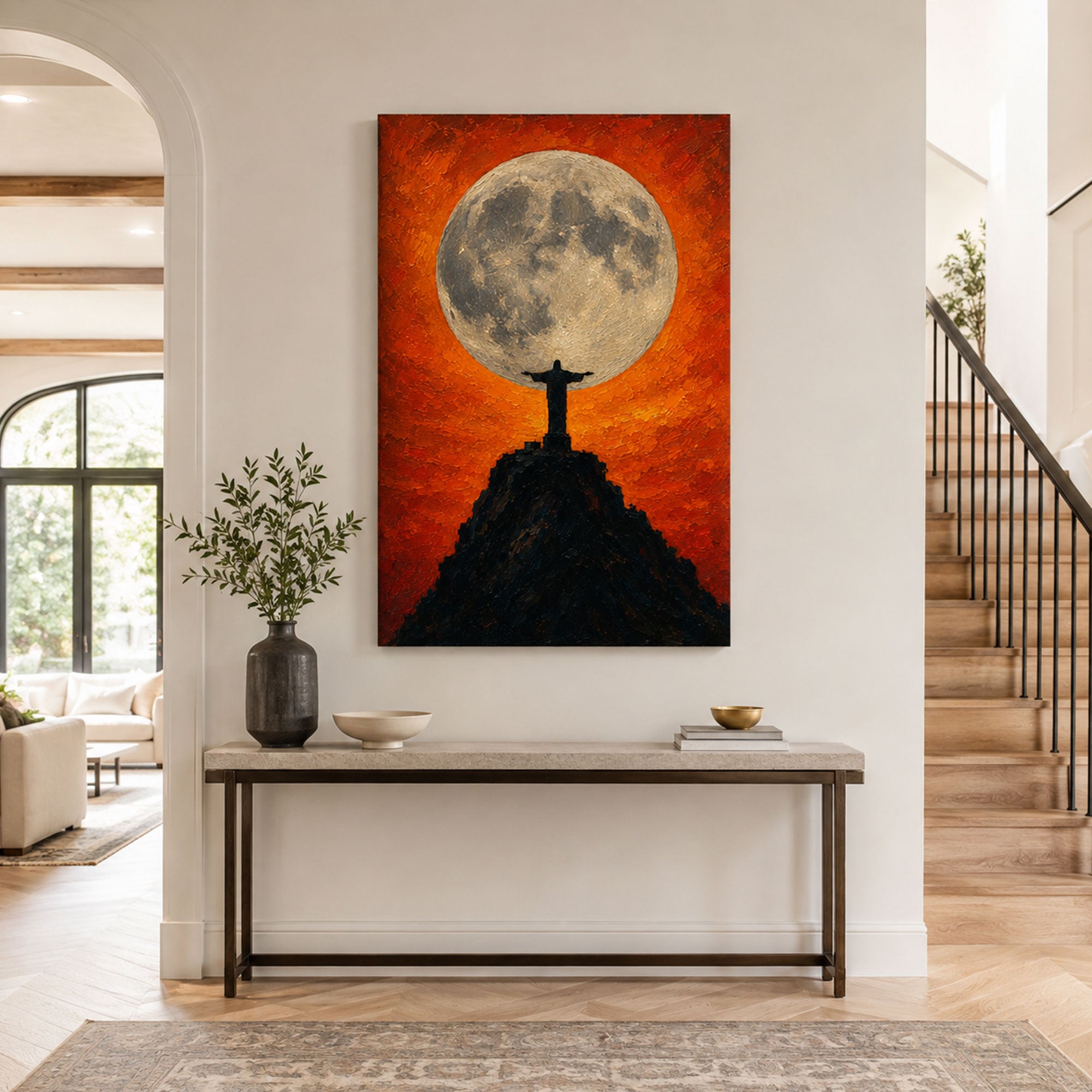 Christ the Redeemer Moon Canvas Print, Jesus Christian Wall Decor, Faith and Hope Gift