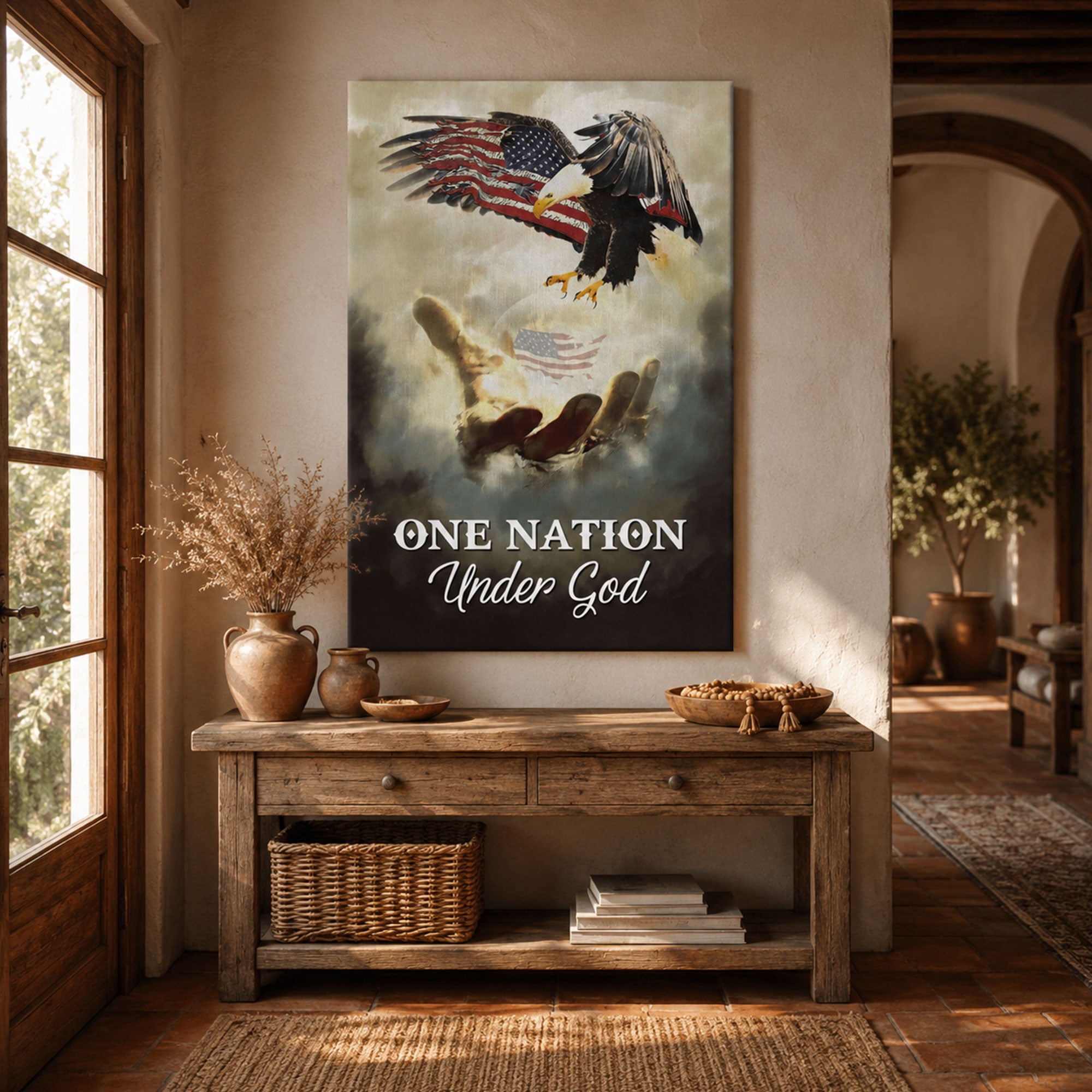 One Nation Under God Canvas Print, Patriotic Christian Wall Art, American Faith Decor, Inspirational Scripture Artwork