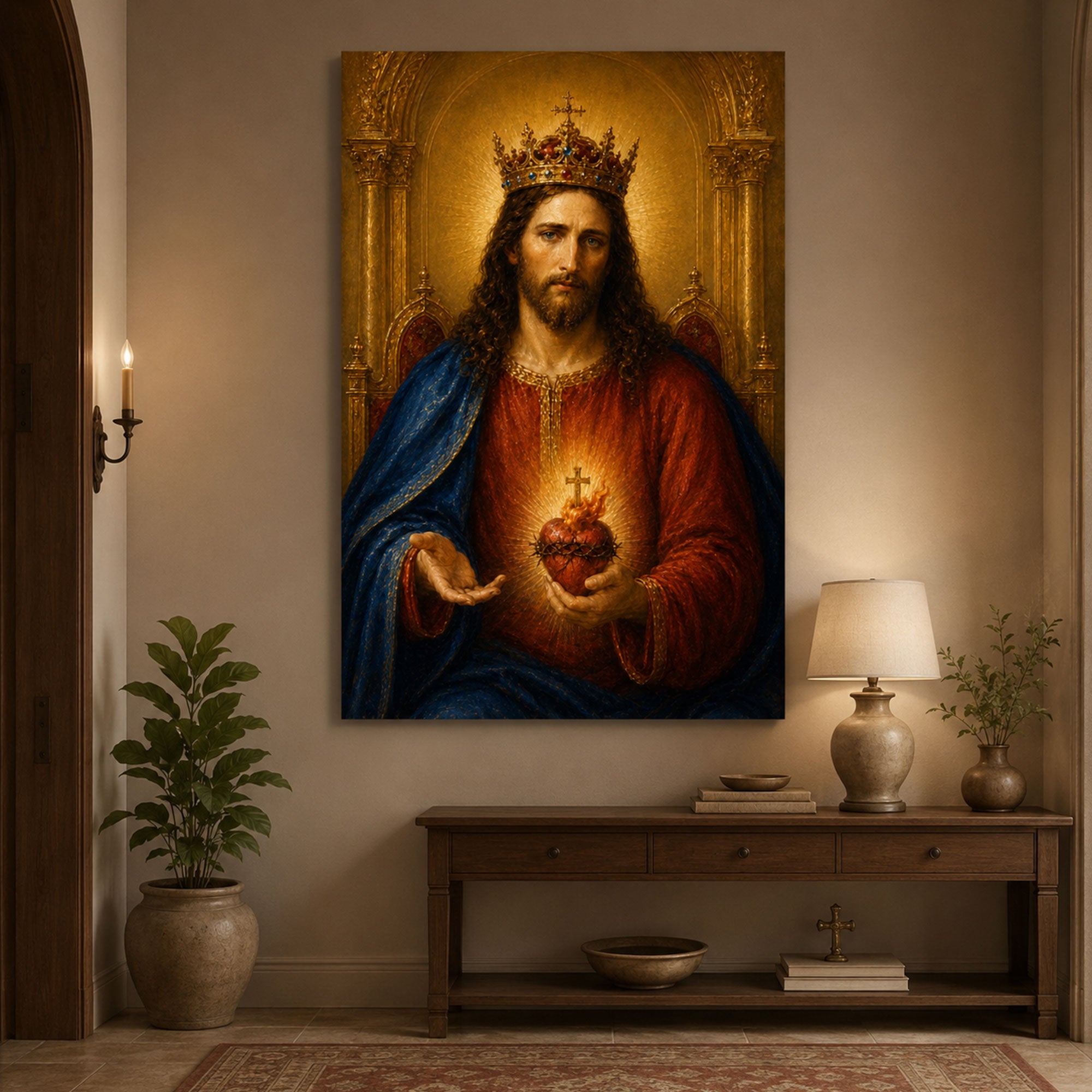 Christ the King Sacred Heart Canvas Print, Crowned Jesus Catholic Wall Art