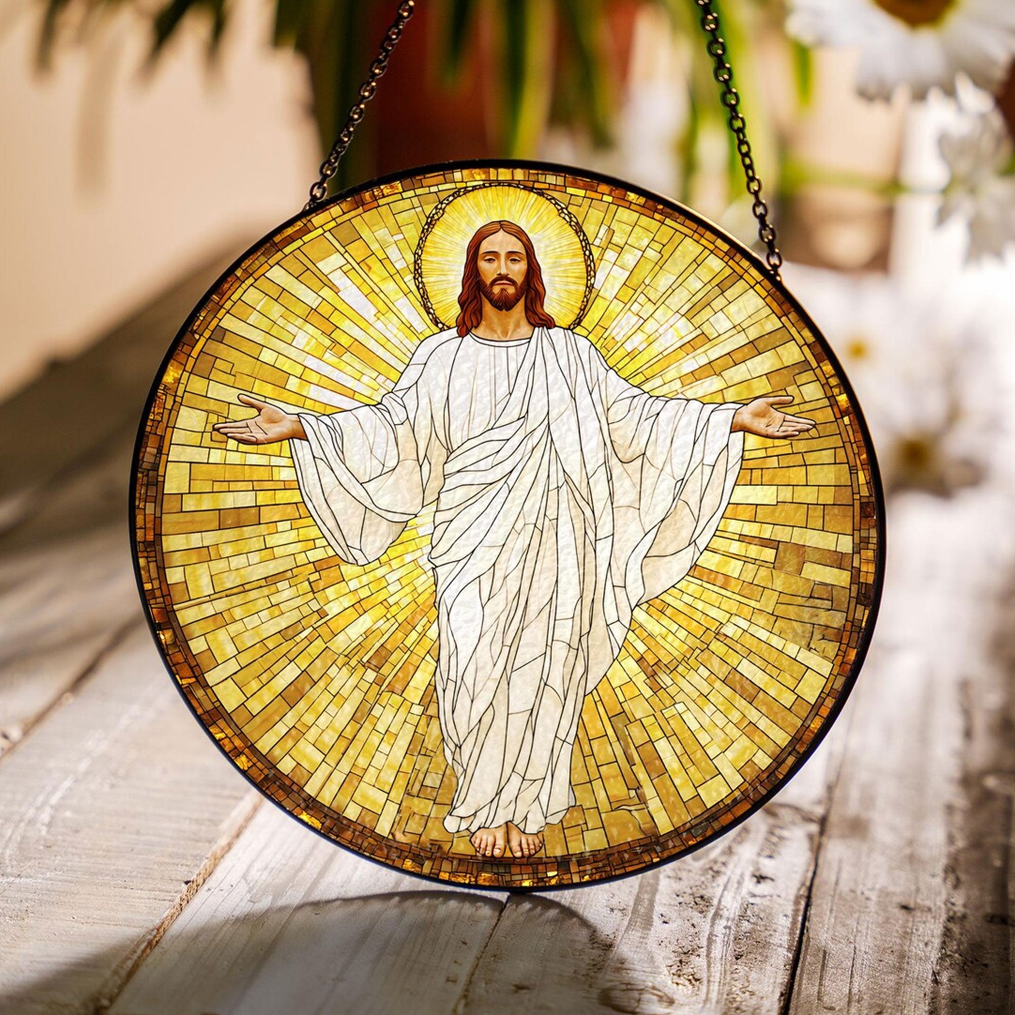 Jesus Christ Stained Glass Suncatcher, Christian Window Hanging Decor, Religious Faith Gift, Spiritual Home Ornament