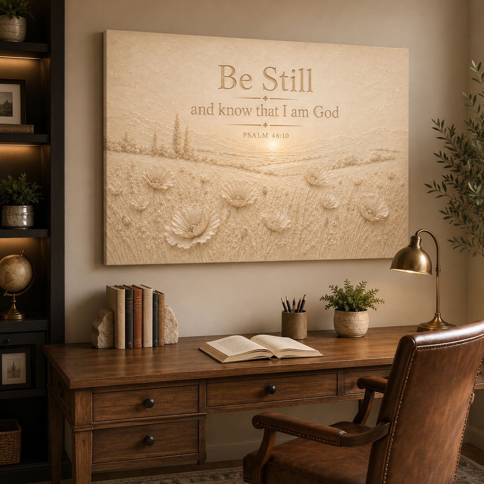 Be Still and Know Psalm 46:10 Canvas Print Neutral Christian Wall Art Floral Scripture Home Decor