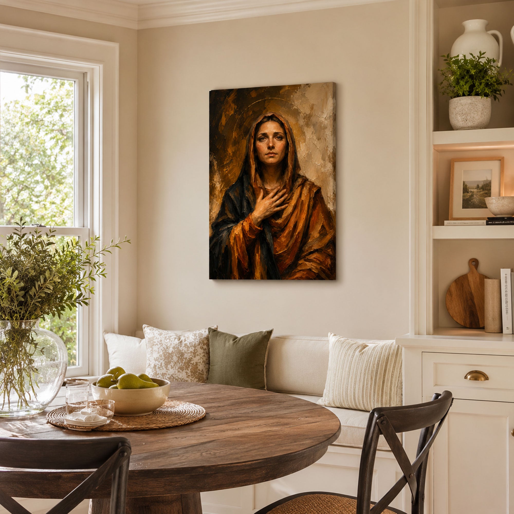 Our Lady of Sorrows Canvas Print, Sorrowful Virgin Mary Catholic Wall Art, Warm Devotional Home Decor Gift