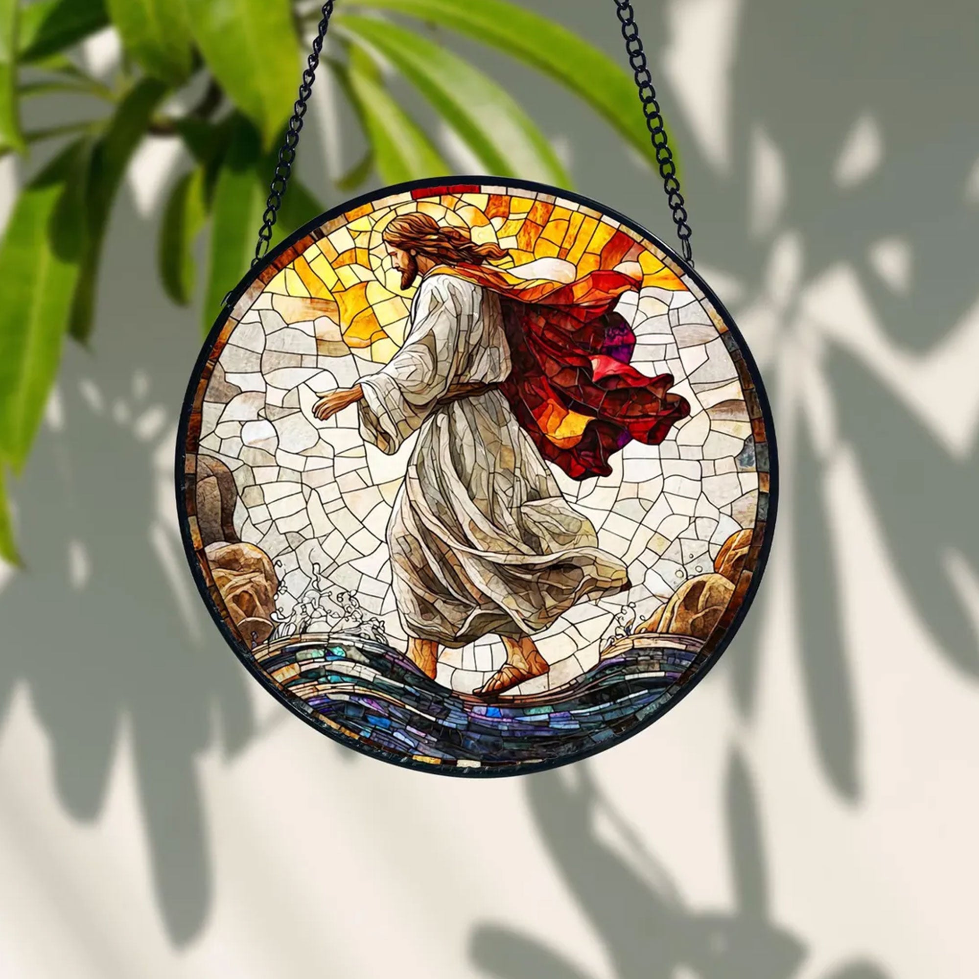 Jesus Stained Glass Suncatcher, Christian Window Hanging Decor, Religious Faith Gift, Spiritual Home Ornament