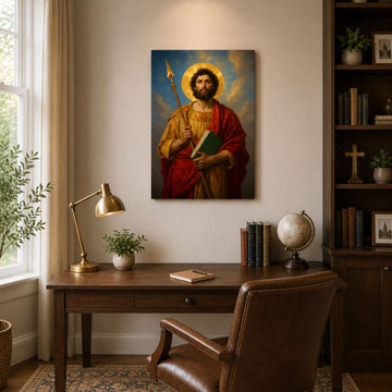 Saint Thomas with Spear and Scripture Canvas Print, Catholic Apostle Decor