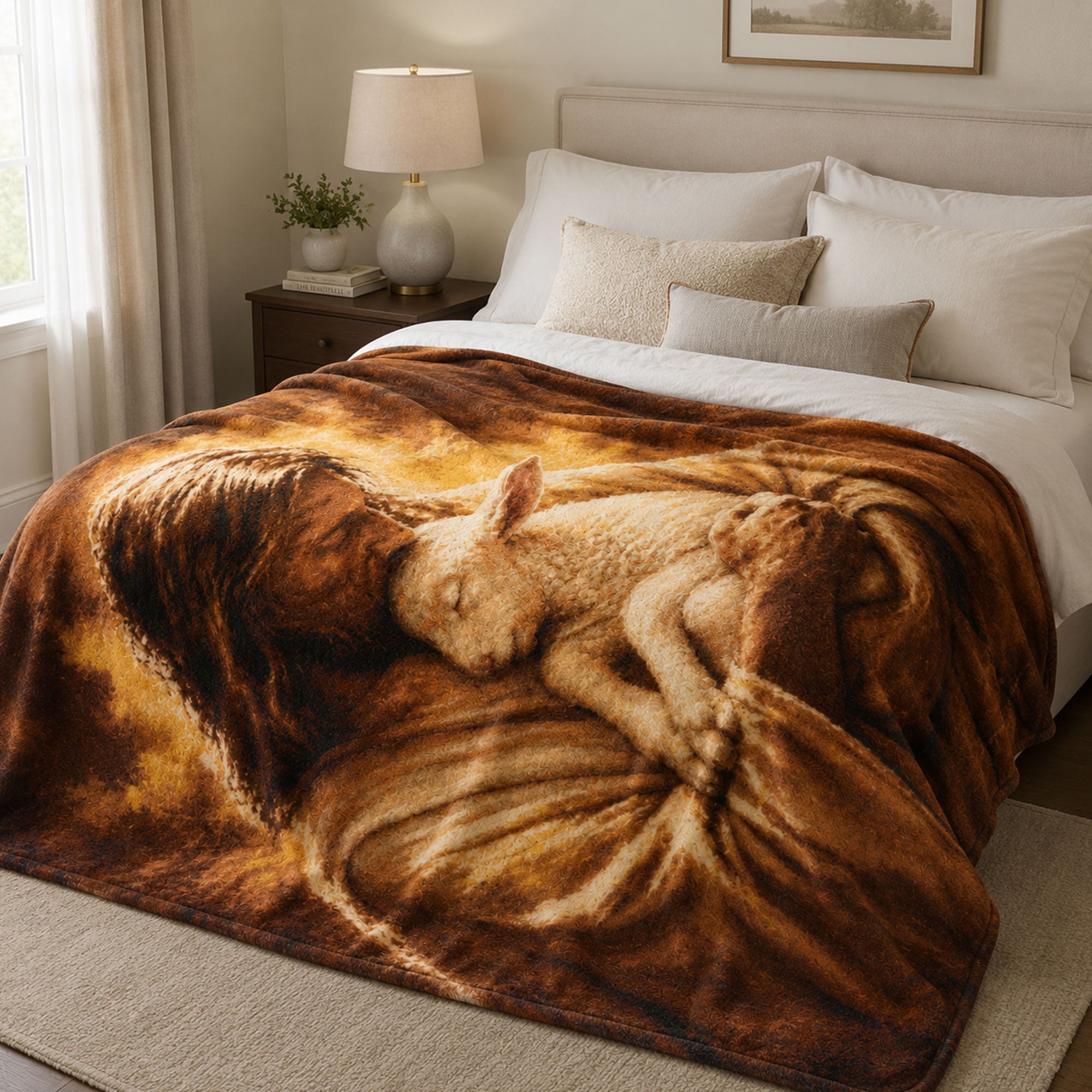 Jesus Holding Lamb Fleece Blanket, Good Shepherd Christian Throw, Faith Gift for Believers
