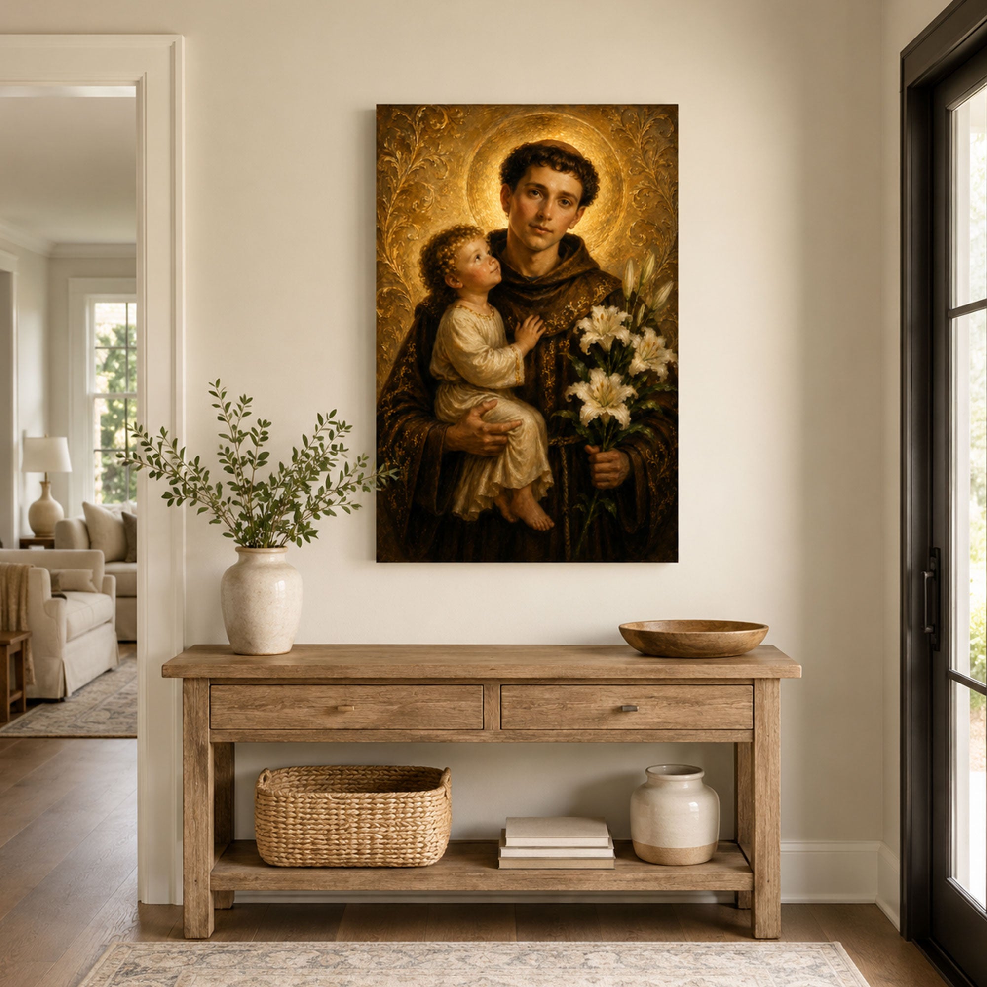 Saint Anthony Holding Baby Jesus Canvas Print, Catholic Home Decor, Religious Gift