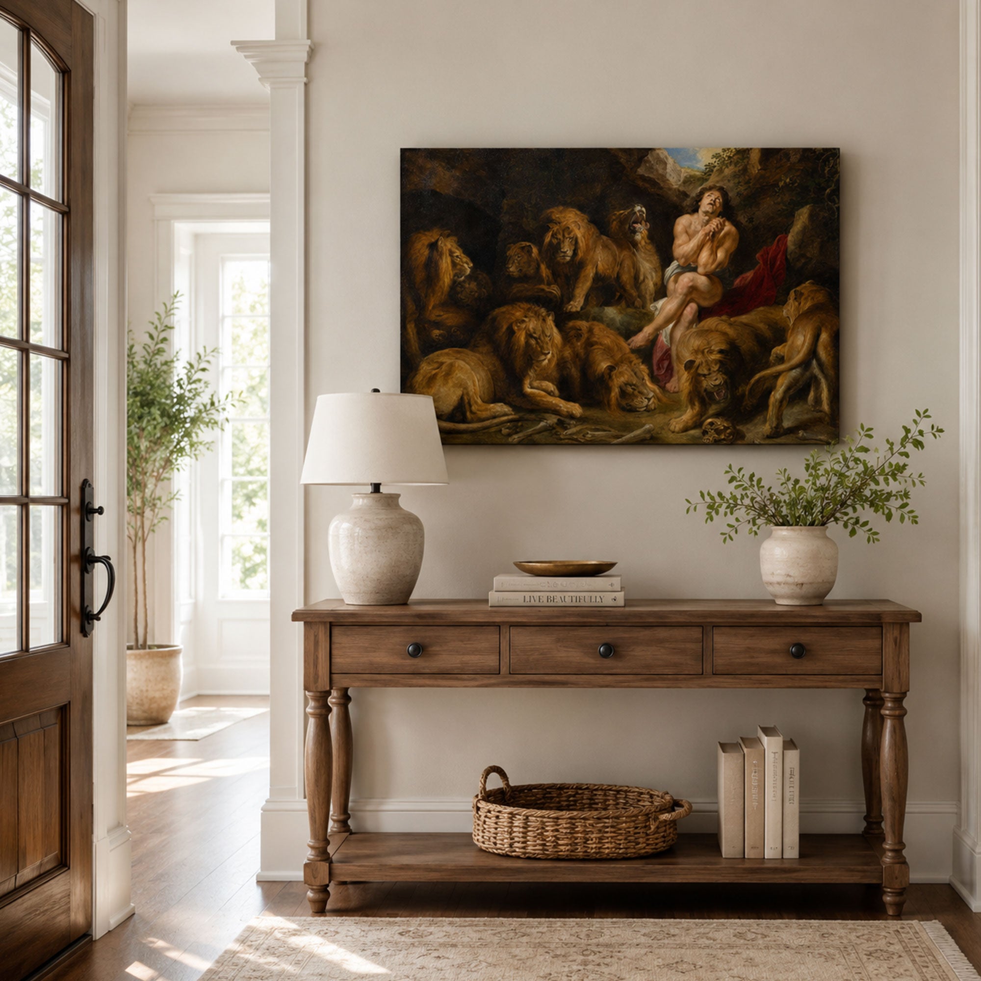 Daniel Praying Among the Lions Canvas Print, Christian Home Decor
