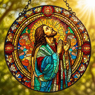 Jesus Praying Stained Glass Suncatcher, Christian Window Hanging, Religious Home Decor Gift