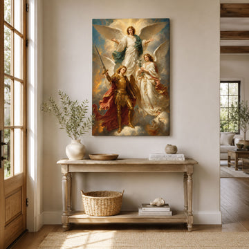 Three Archangels Catholic Canvas Print, Saint Michael Gabriel Raphael Wall Art Gift