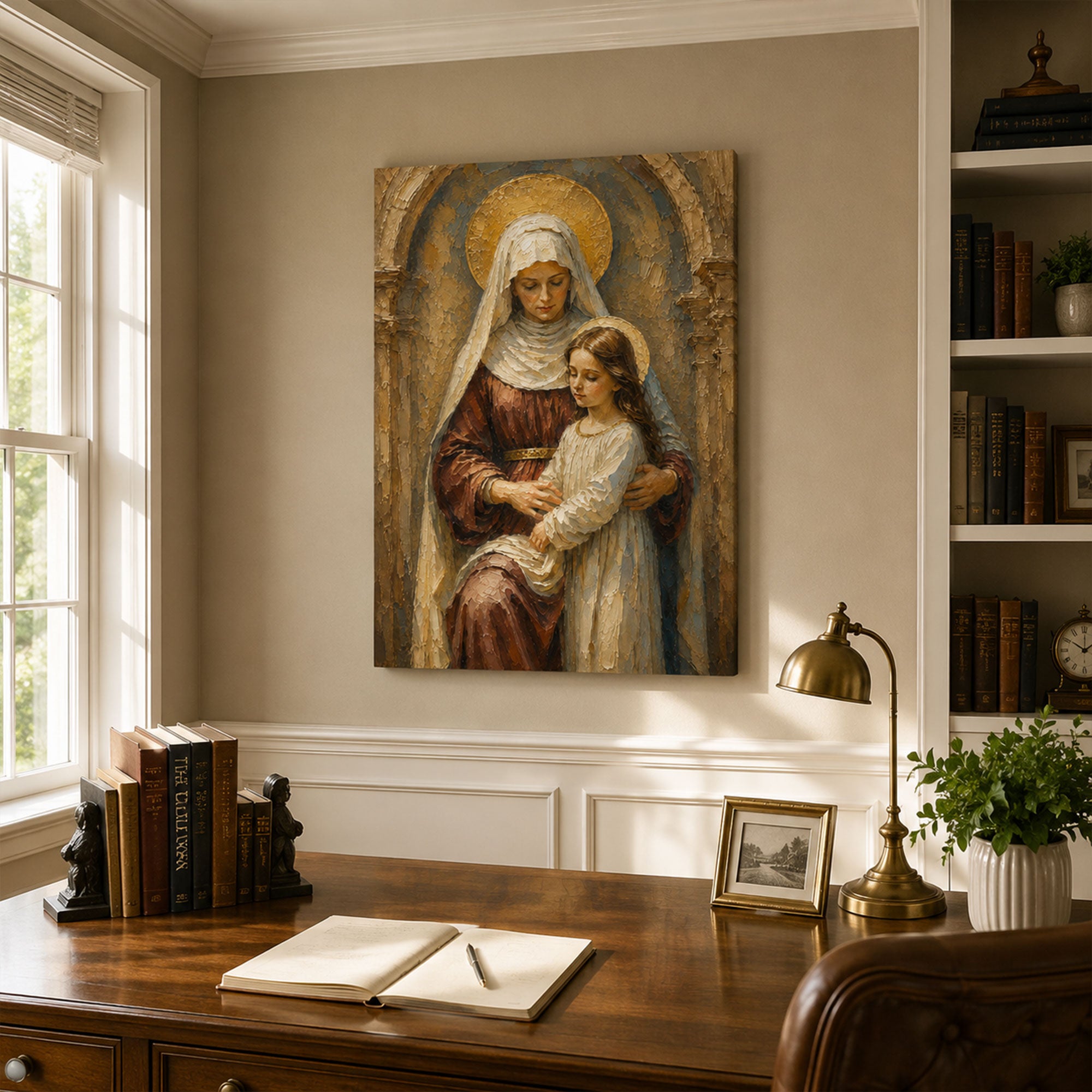 Saint Anne and Young Mary Canvas Print, Golden Arch Catholic Decor