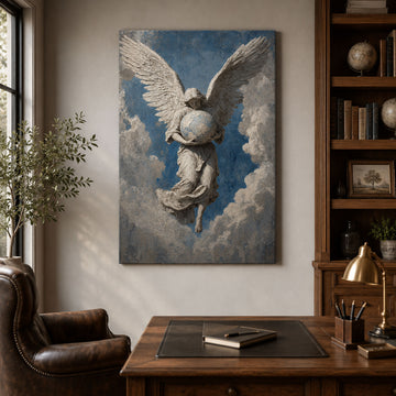 Heavenly Angel Holding the World Canvas Print, Christian Angel Wall Art, Faith Home Decor Gift