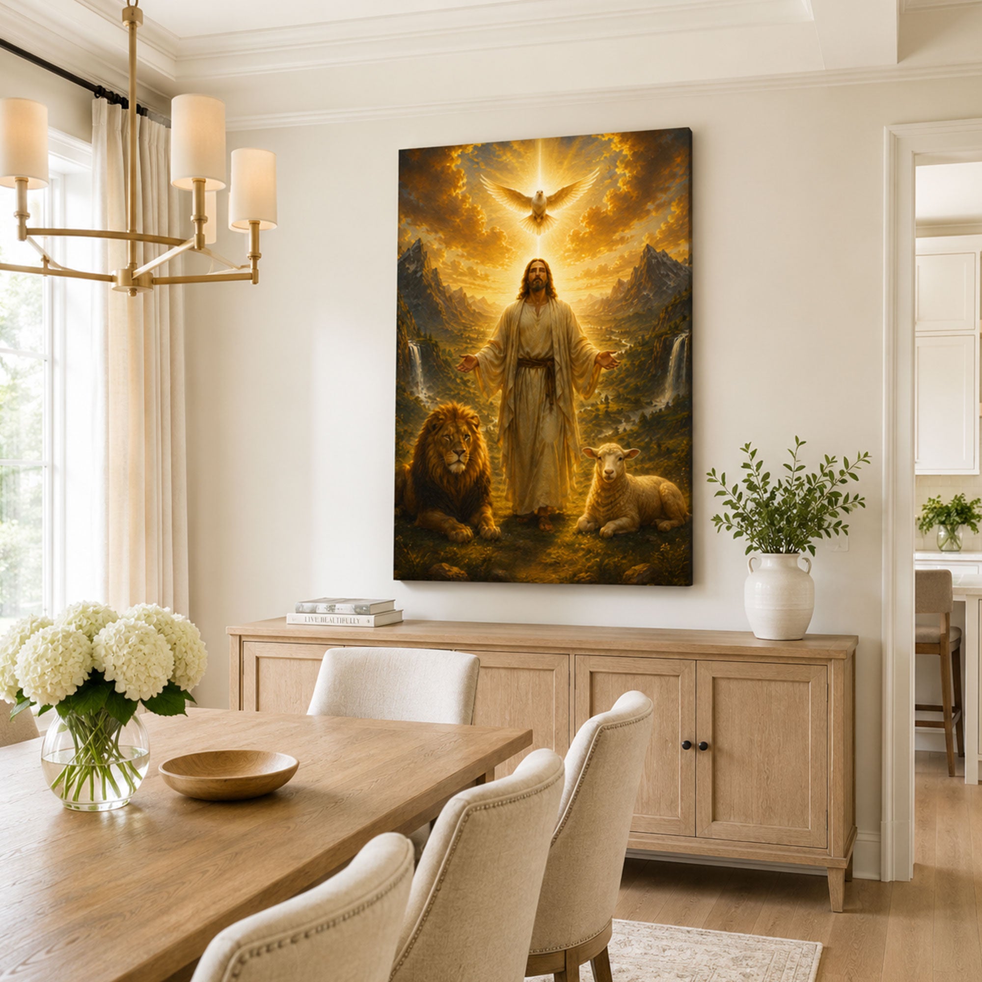 Jesus Christ Lion and Lamb Canvas Print, Prince of Peace Christian Wall Decor, Faith Gift