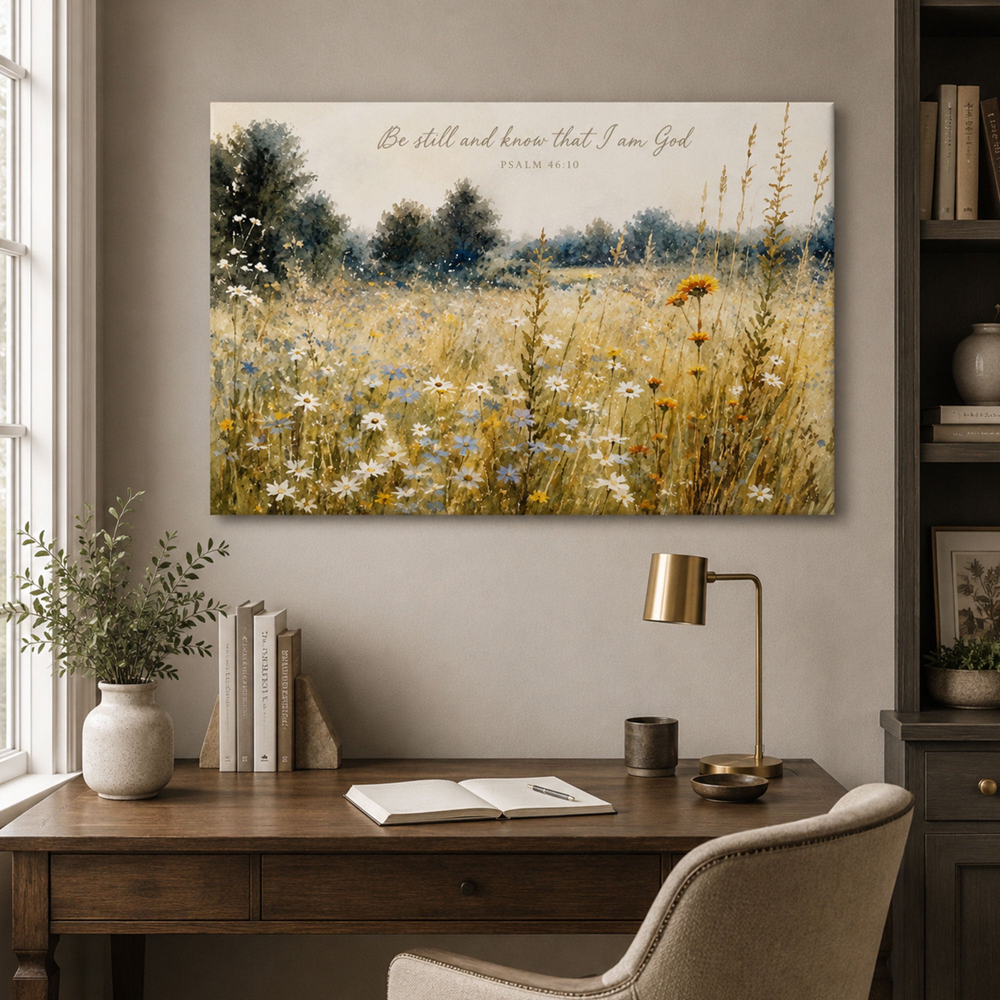 Be Still Psalm 46:10 Canvas Print, Wildflower Christian Scripture Wall Art, Peaceful Faith Home Decor