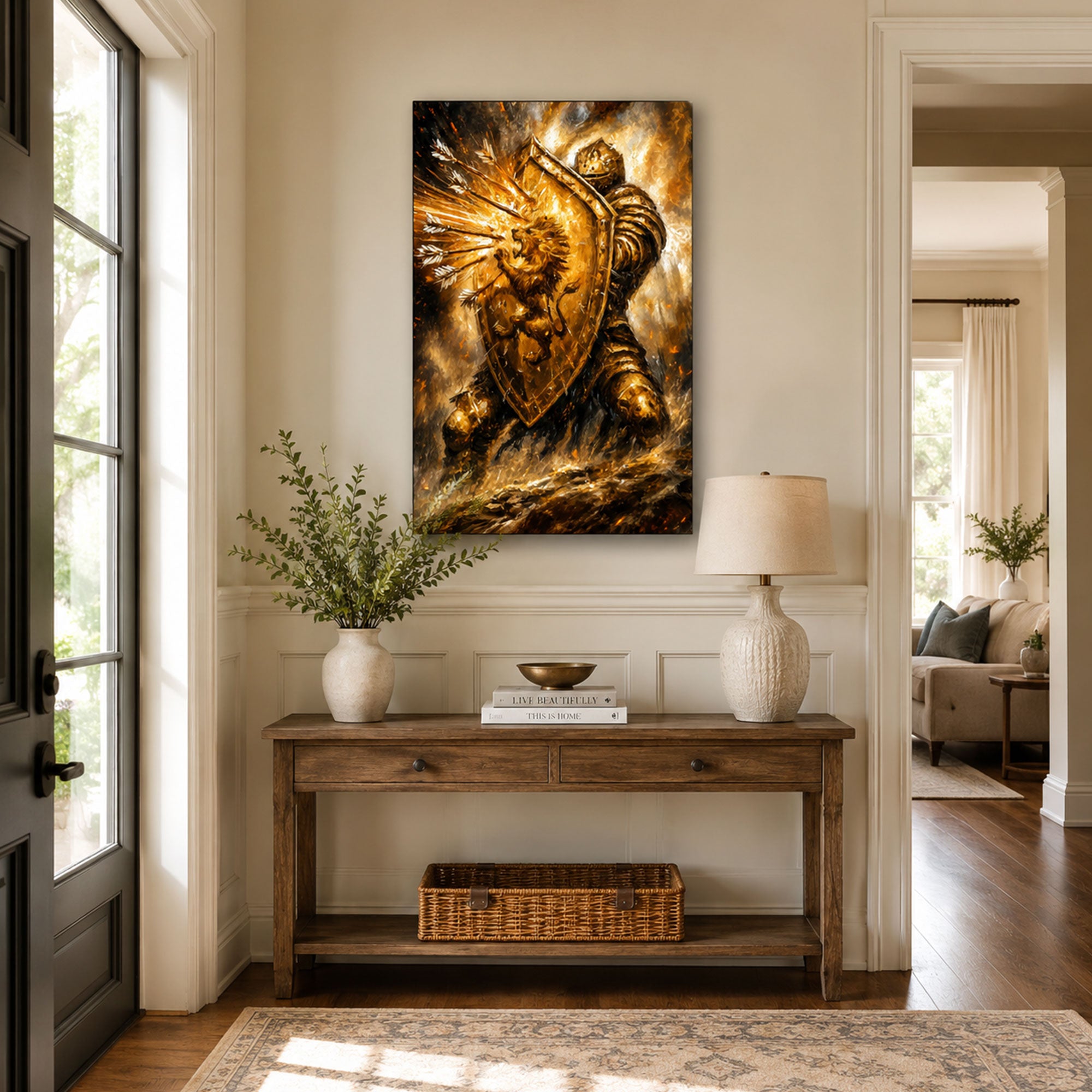 Armor of God Lion Warrior Canvas Print, Christian Home Decor